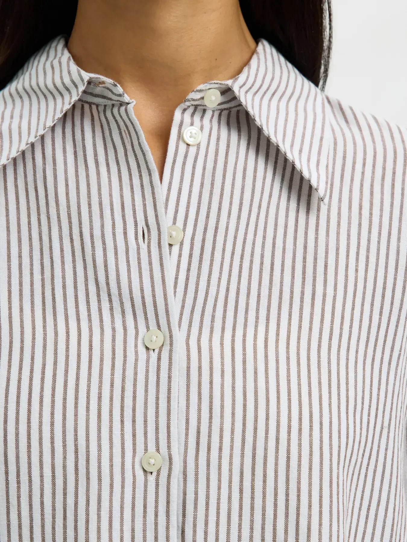 SLFcleo Oversize Linen Blend Shirt - Bright White Chocolate Chip Stripes