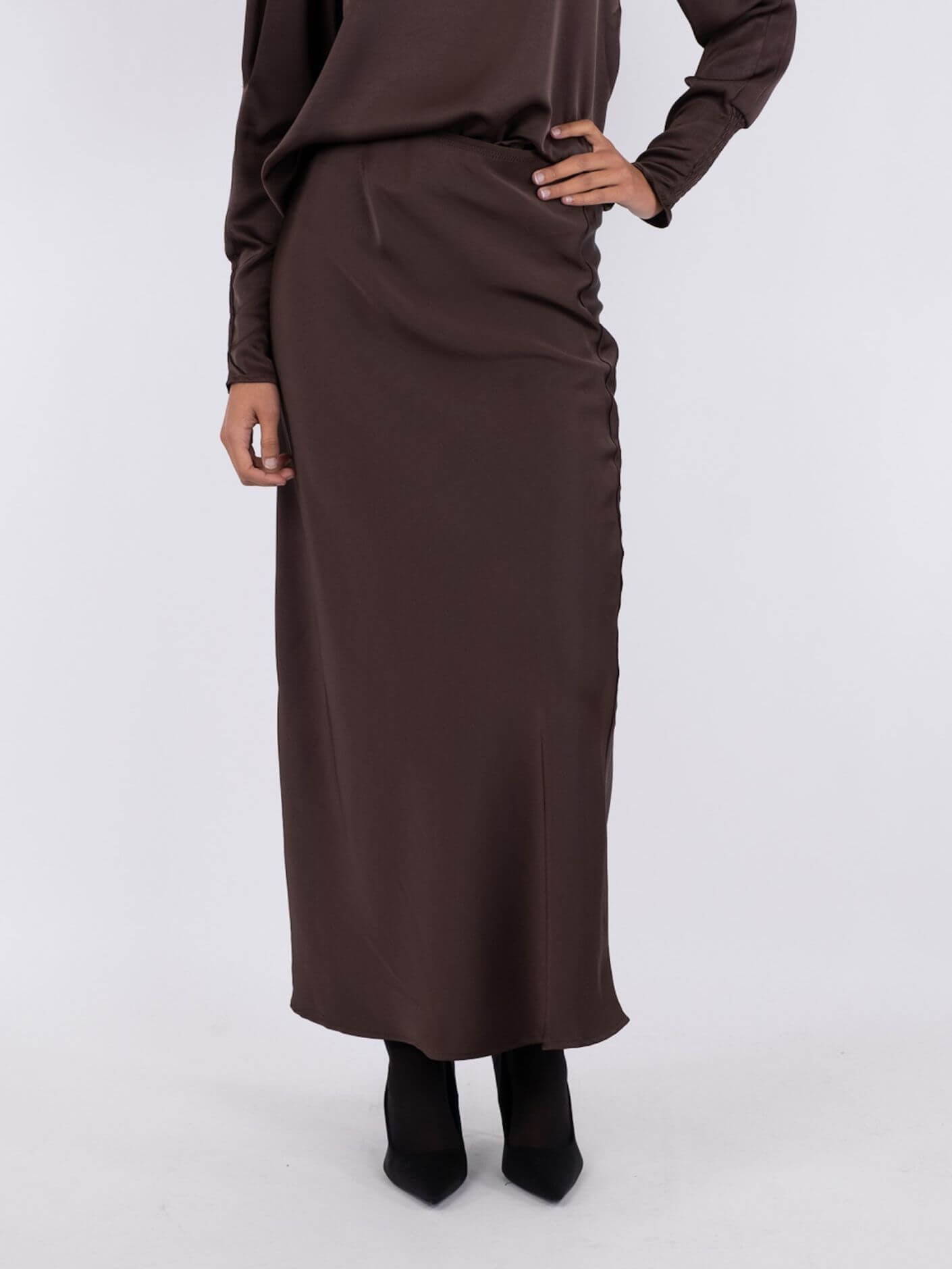 Vicky heavy sateen skirt - Dark Brown