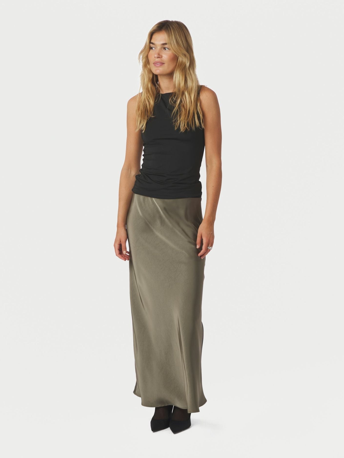 Vicky Heavy Sateen Skirt - Cold Army