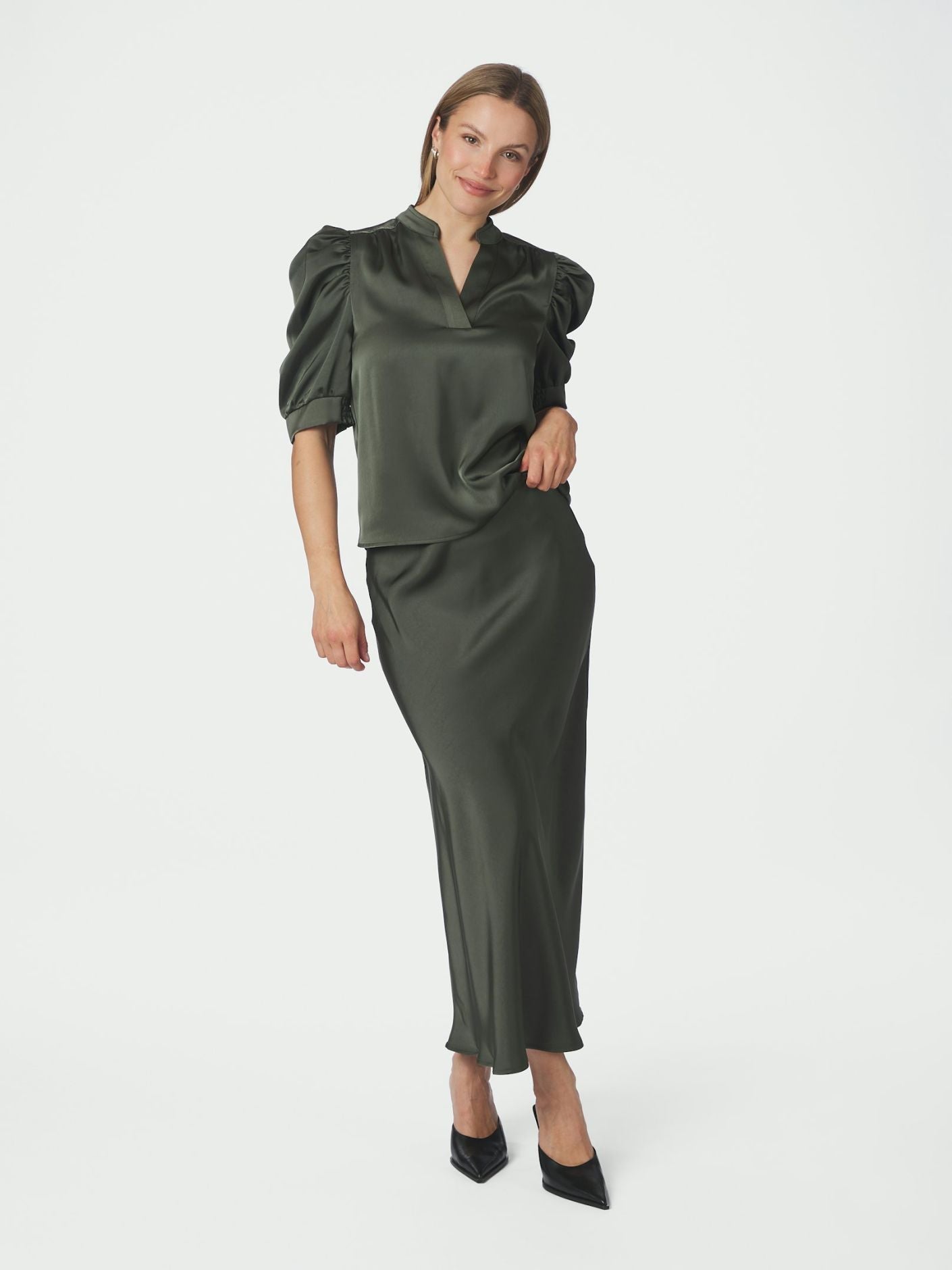 Vicky Heavy Sateen Skirt - Deep Green