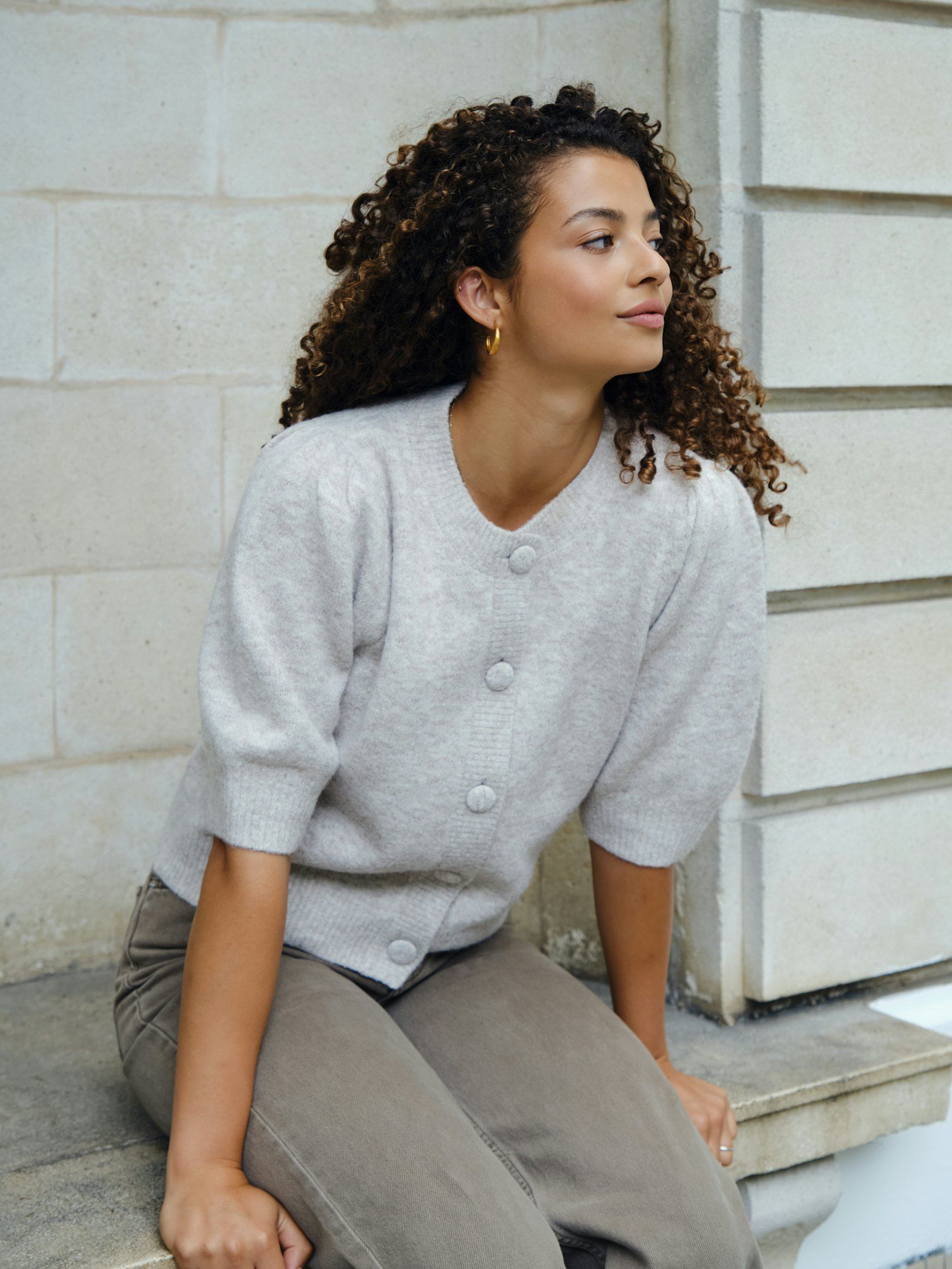 Trudy Knit Cardigan - Beige Melange