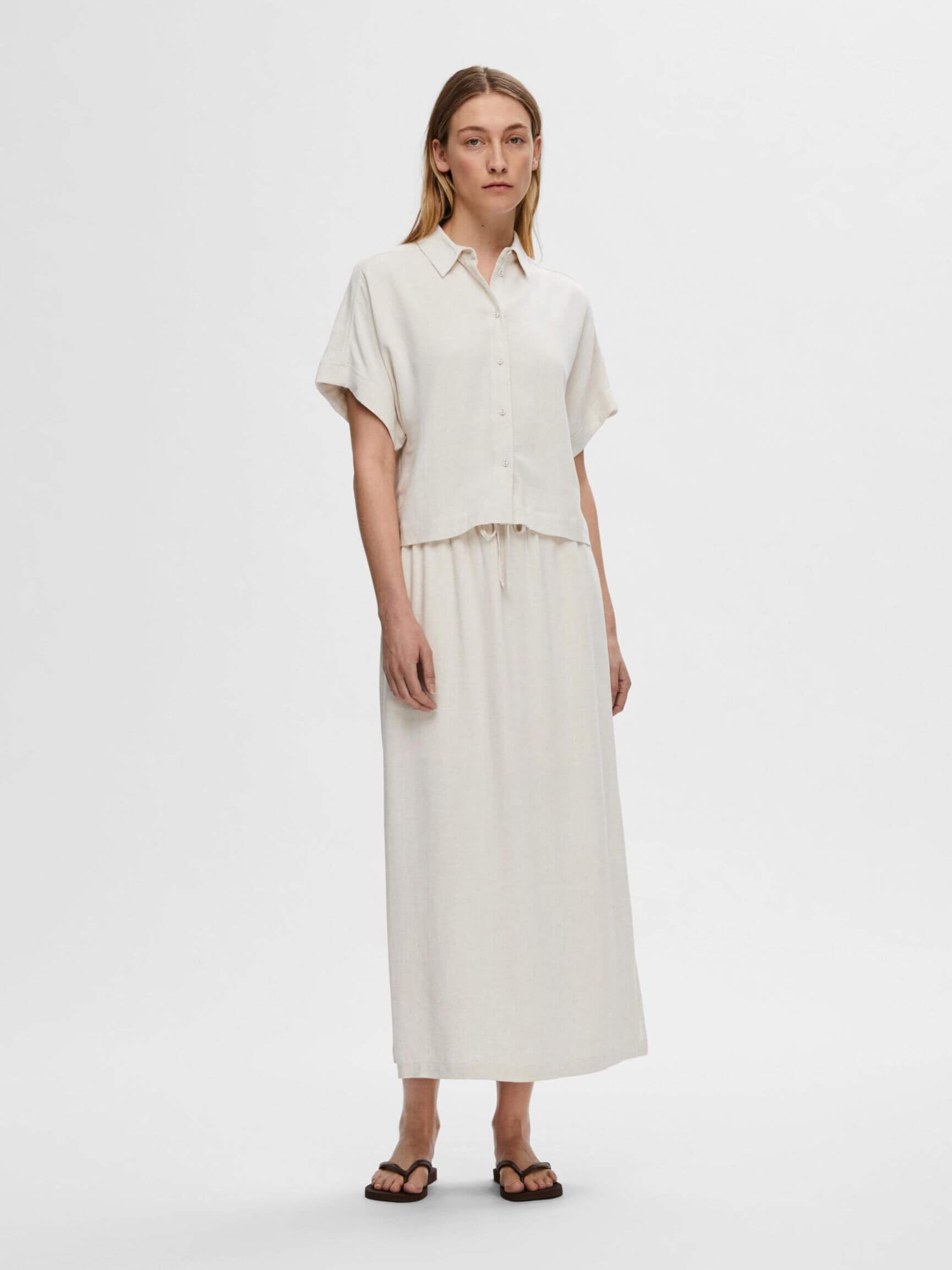 SLFviva SS Cropped Sun Shirt - Sandshell