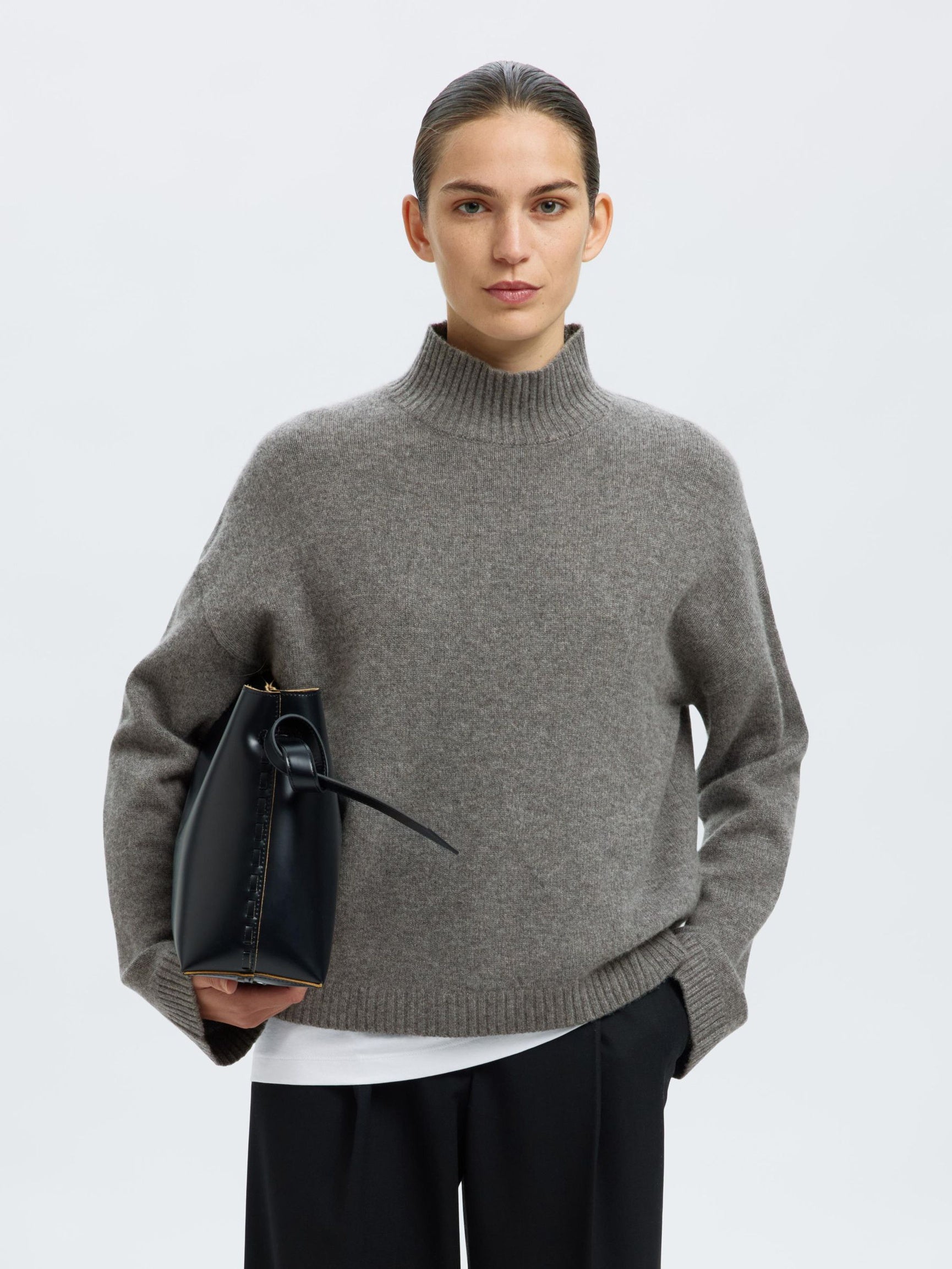 SLFCille Cashmere Blend High Neck - Medium Grey Melange