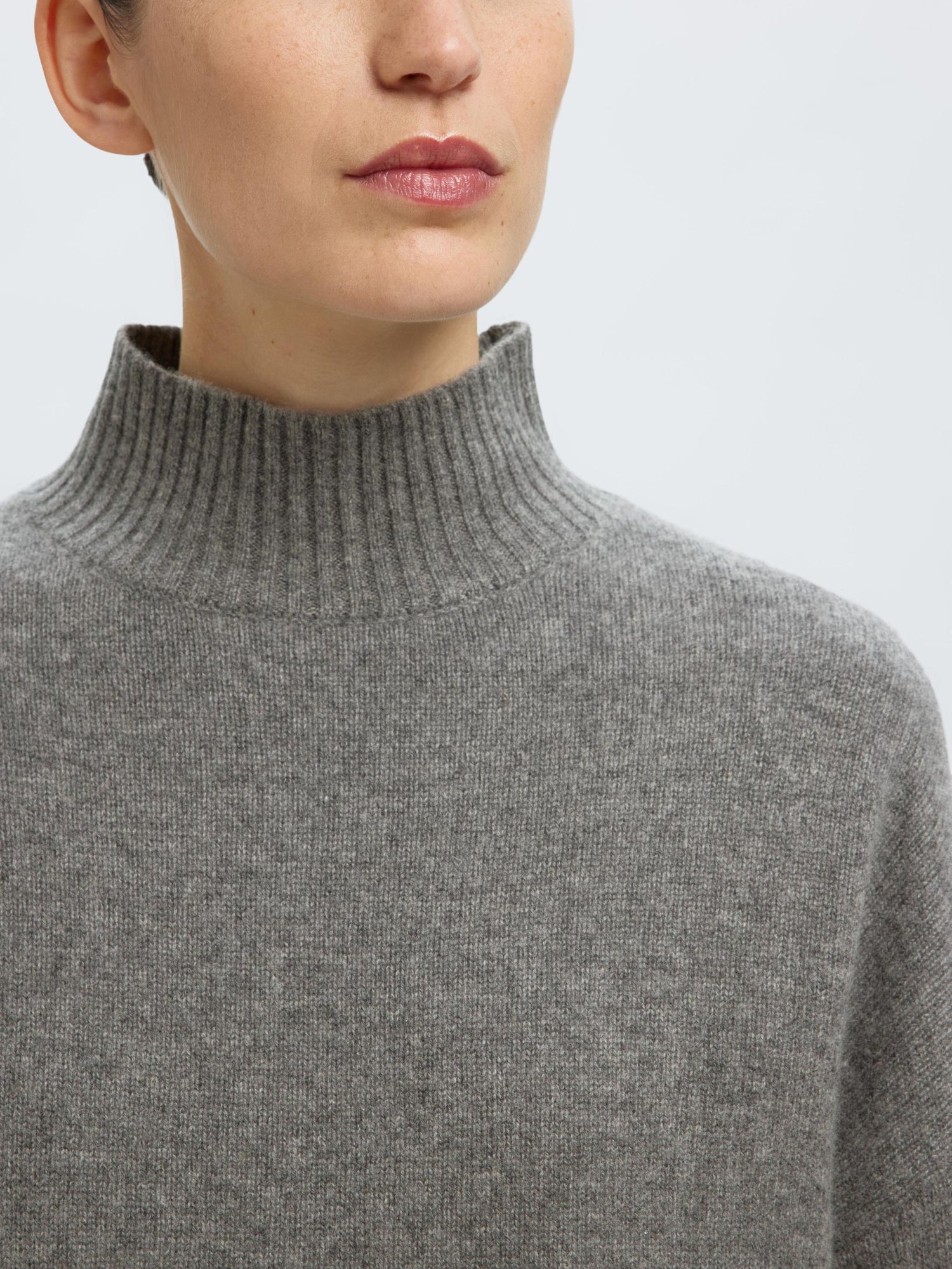 SLFCille Cashmere Blend High Neck - Medium Grey Melange
