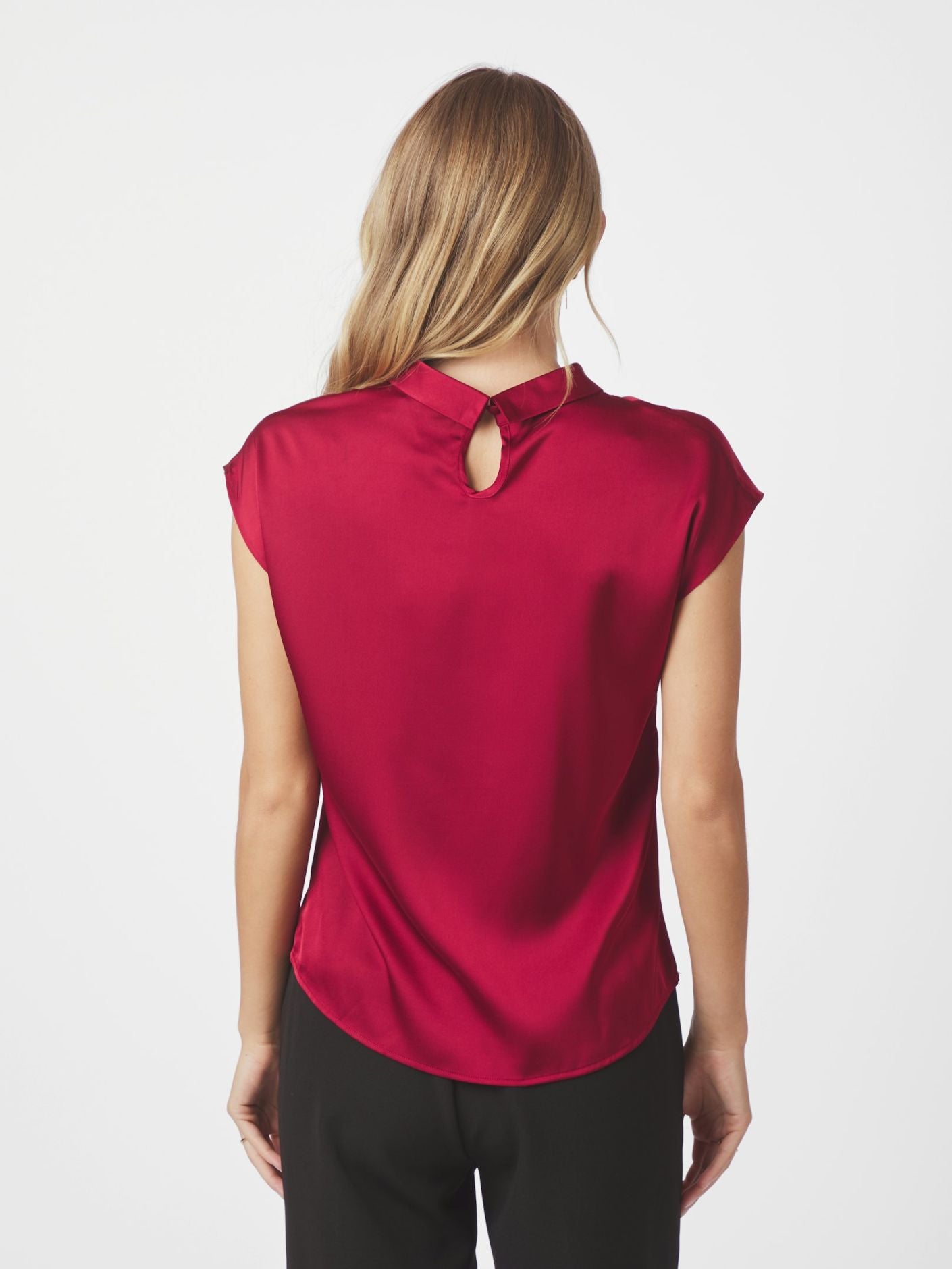 Fleur Drapy Satin Blouse - Wine