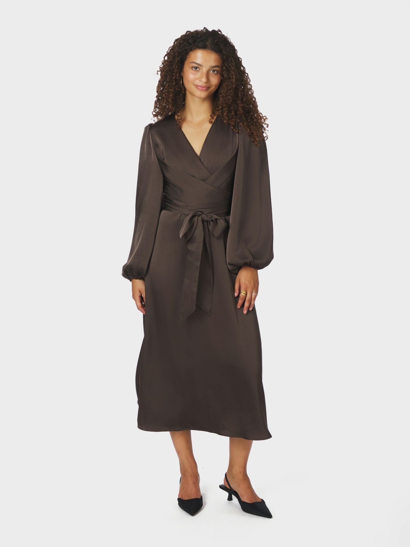 Rimini Heavy Sateen Dress - Dark Brown