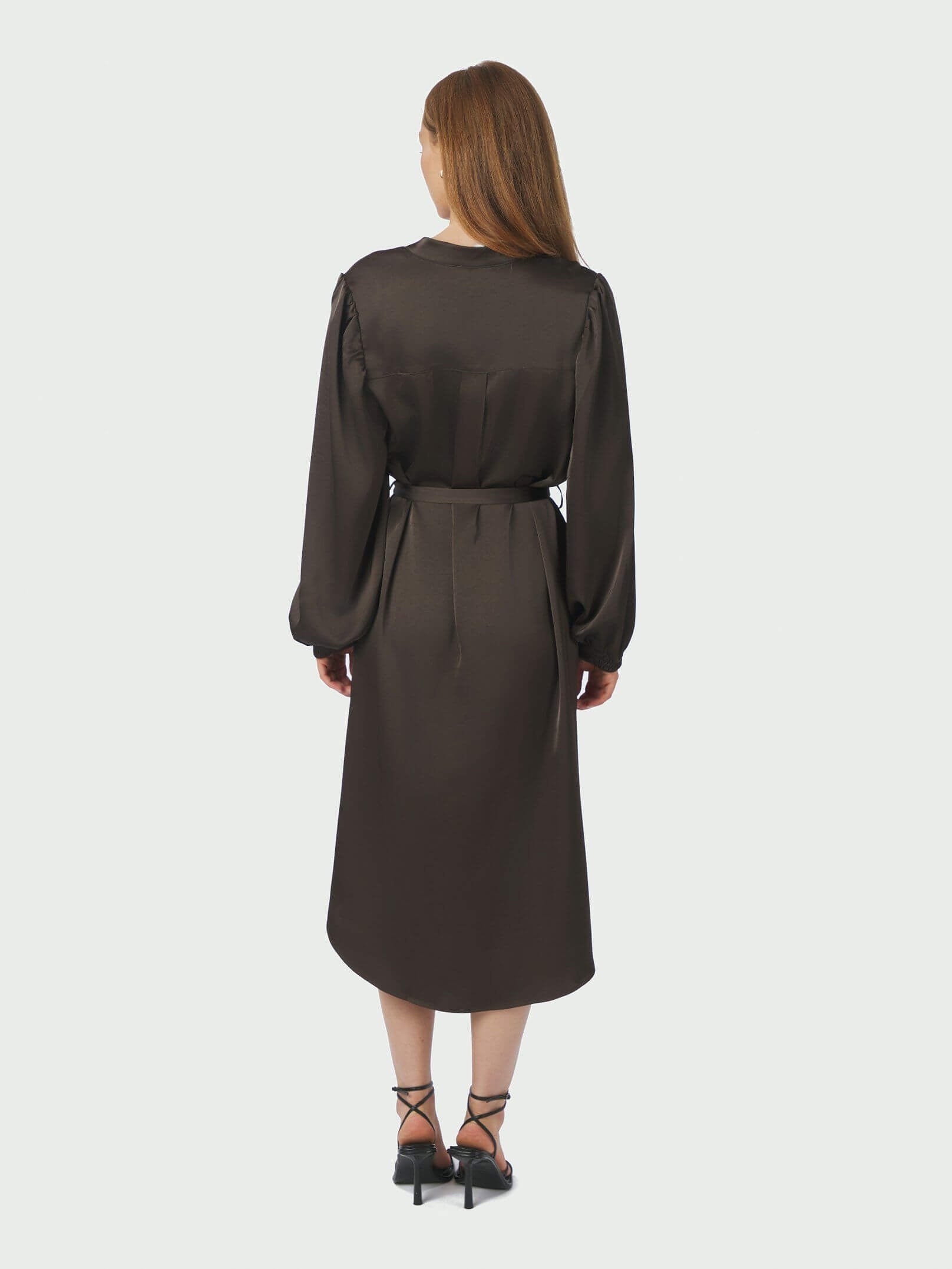 Rolana Heavy Sateen Dress - Dark Brown