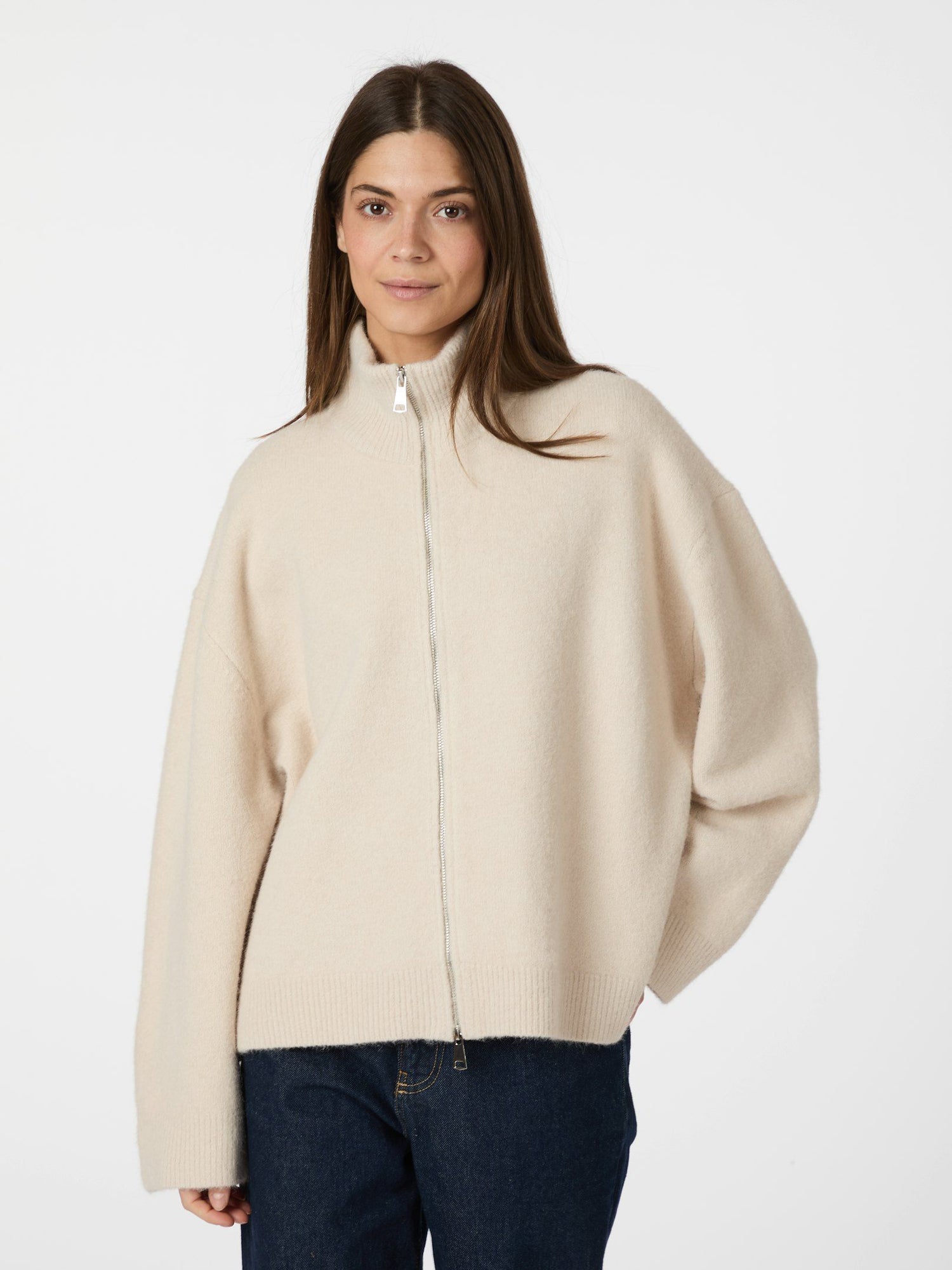 Asley Zip Knit Cardigan - Ivory