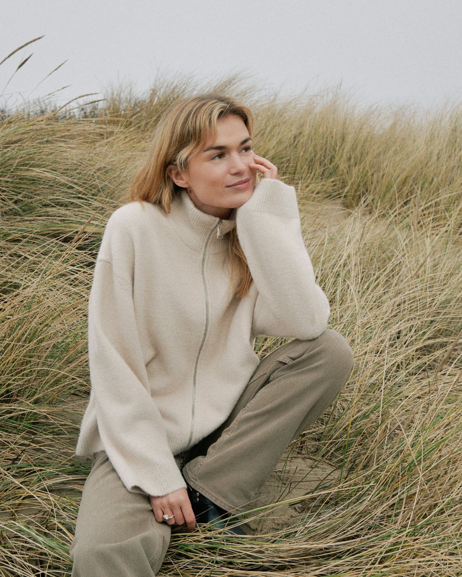 Asley Zip Knit Cardigan - Ivory