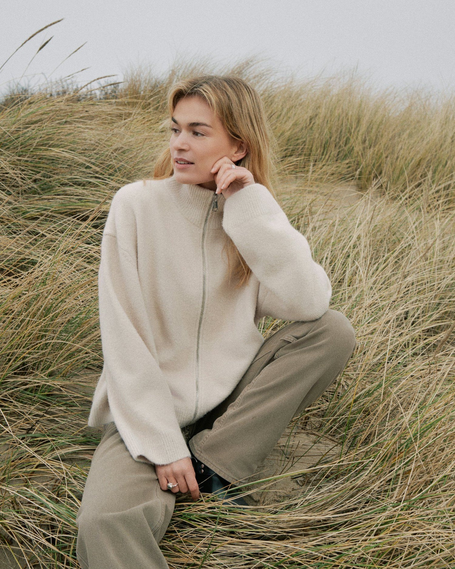 Asley Zip Knit Cardigan - Ivory