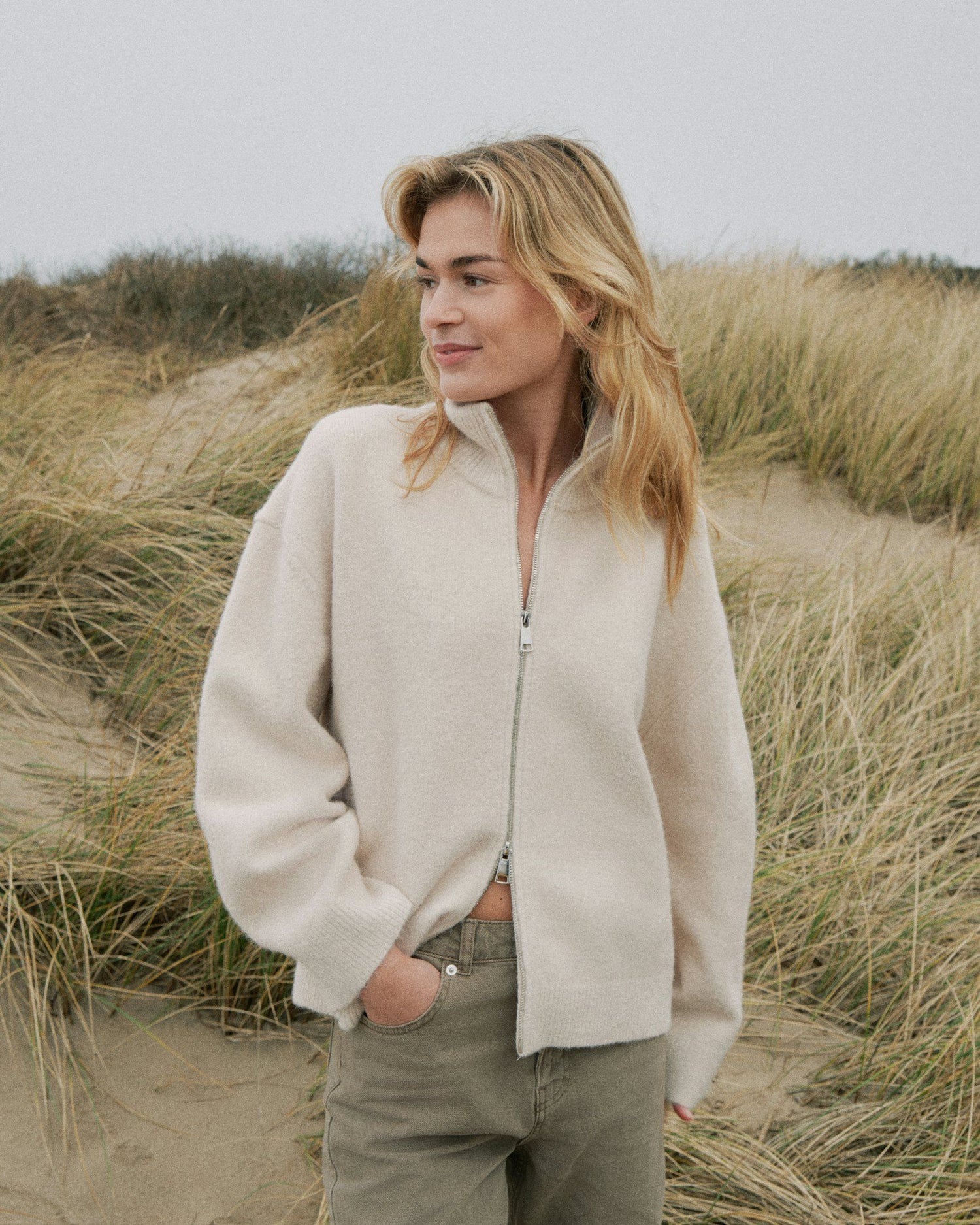 Asley Zip Knit Cardigan - Ivory