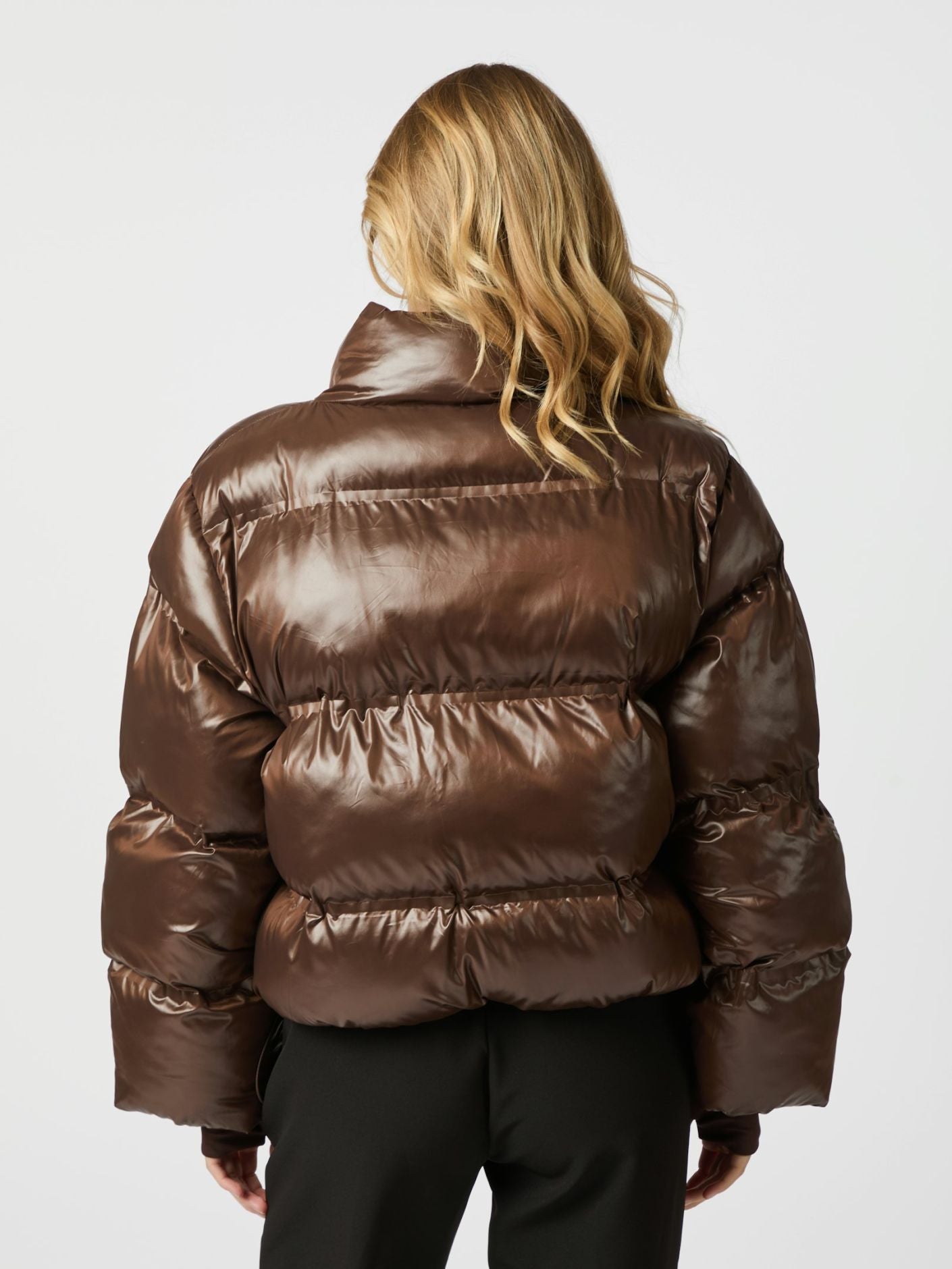Rhea Shiny Puffer Jacket - Dark Brown