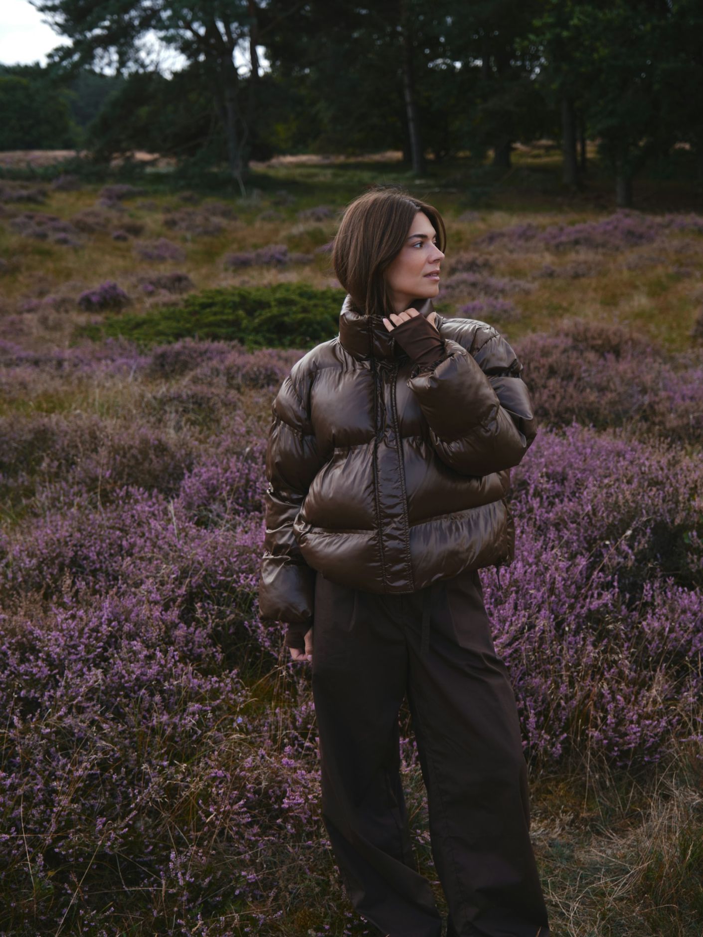 Rhea Shiny Puffer Jacket - Dark Brown