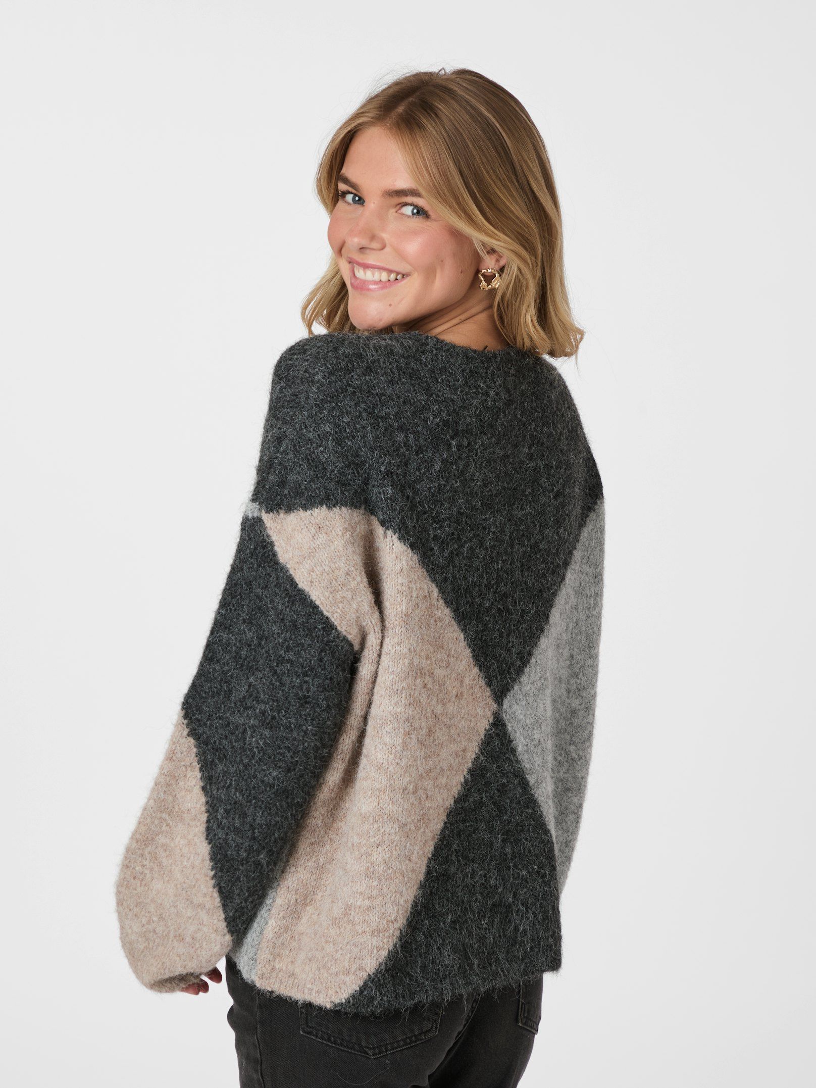 Inga Check Fluff Knit Blouse - Antracit