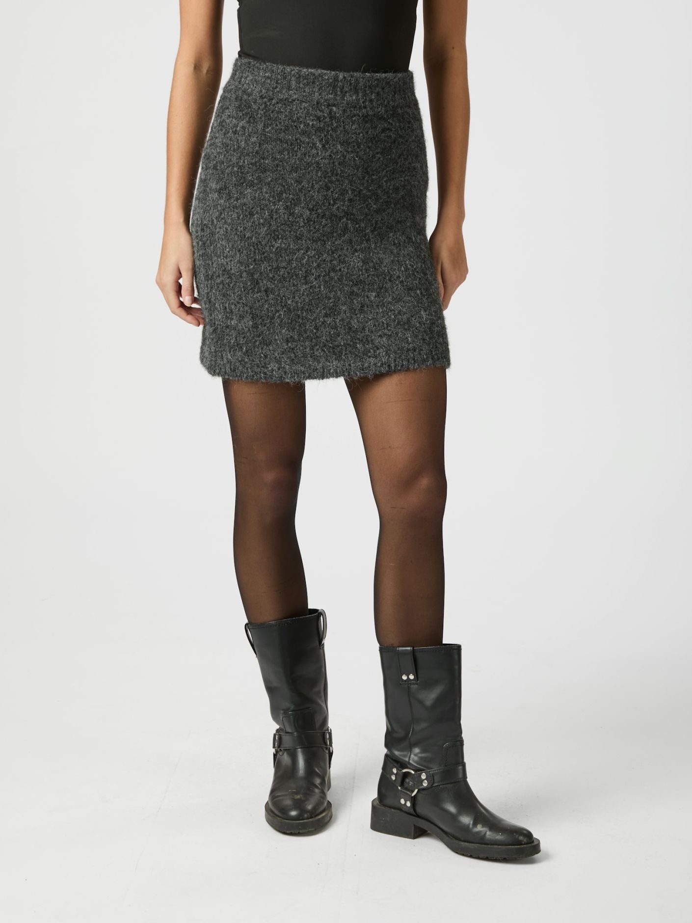 Naria Fluffy Knit Skirt - Antracit