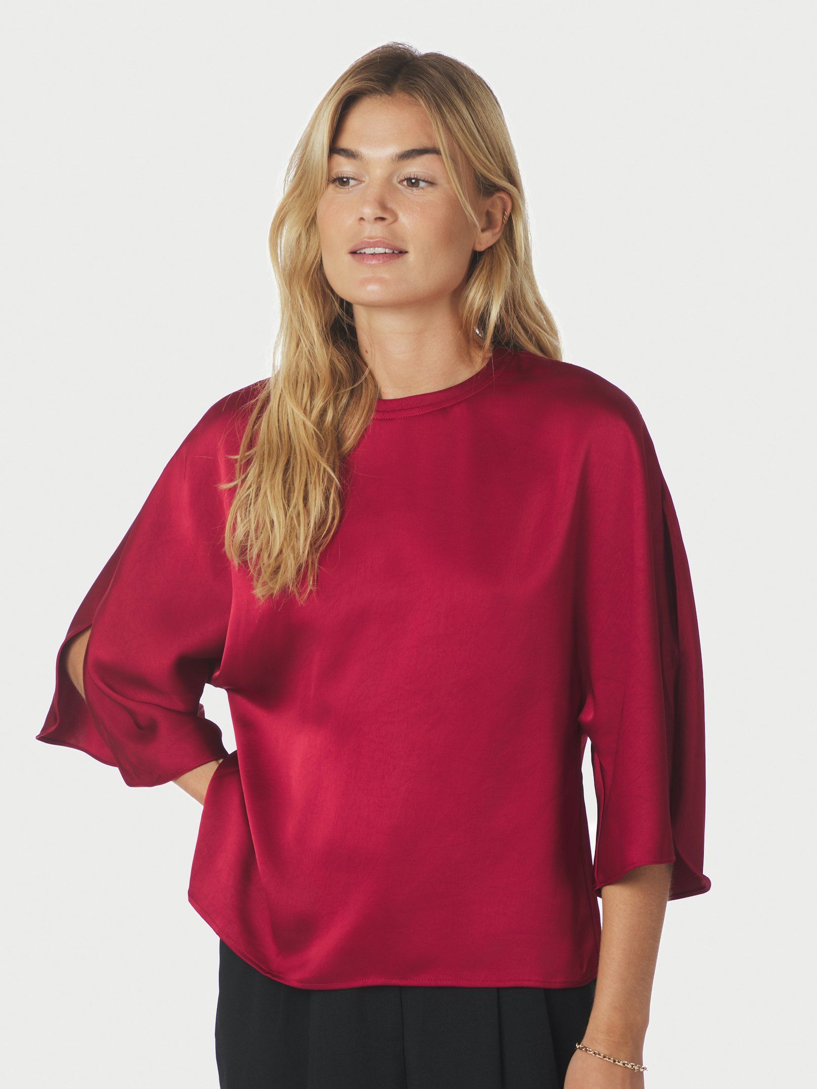 Liora Heavy Sateen Blouse - Dark Red
