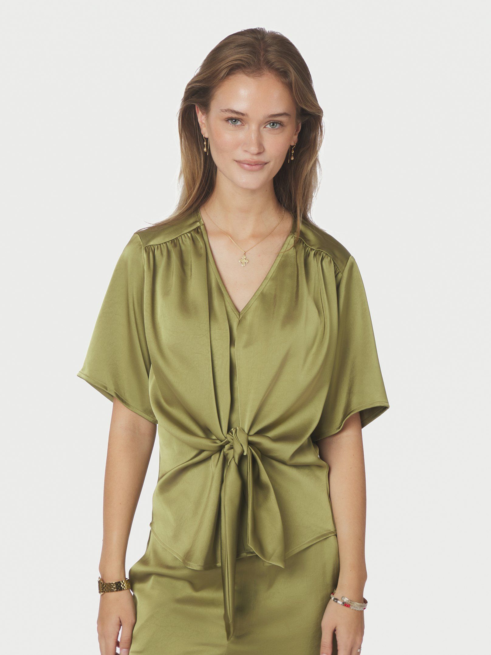 Casadia Heavy Sateen Blouse - Sage Green