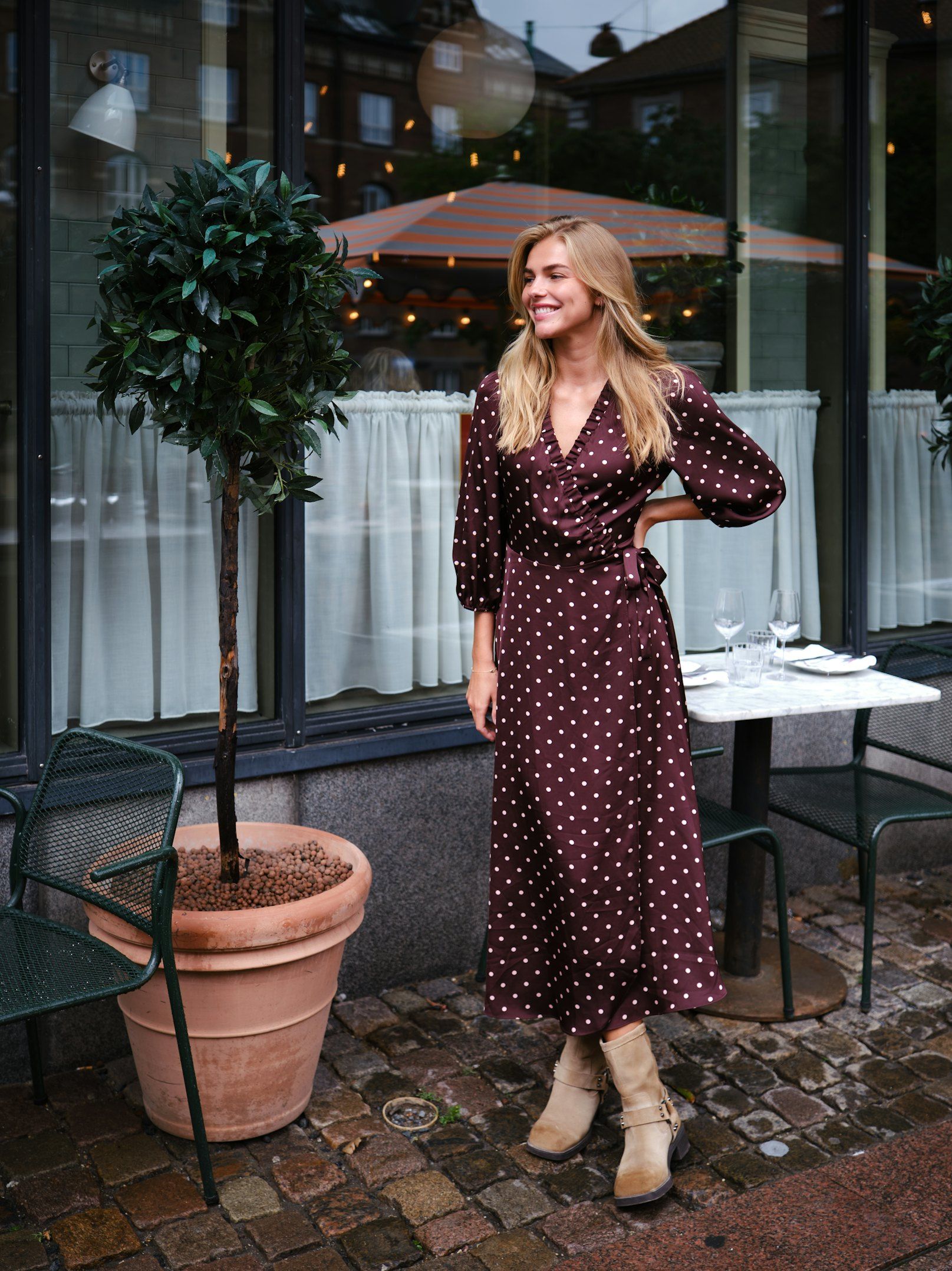 Malinga dot Dress - Wine