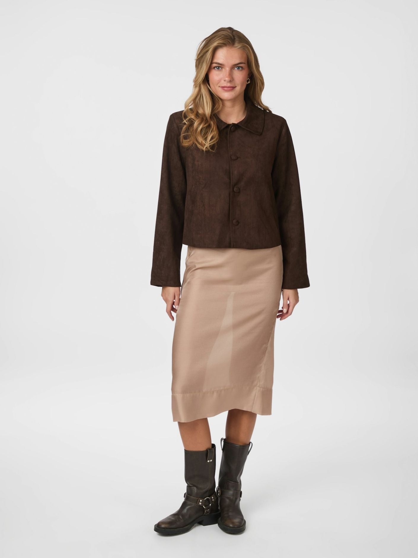 Nilo Faux Suede Jacket - Dark Brown