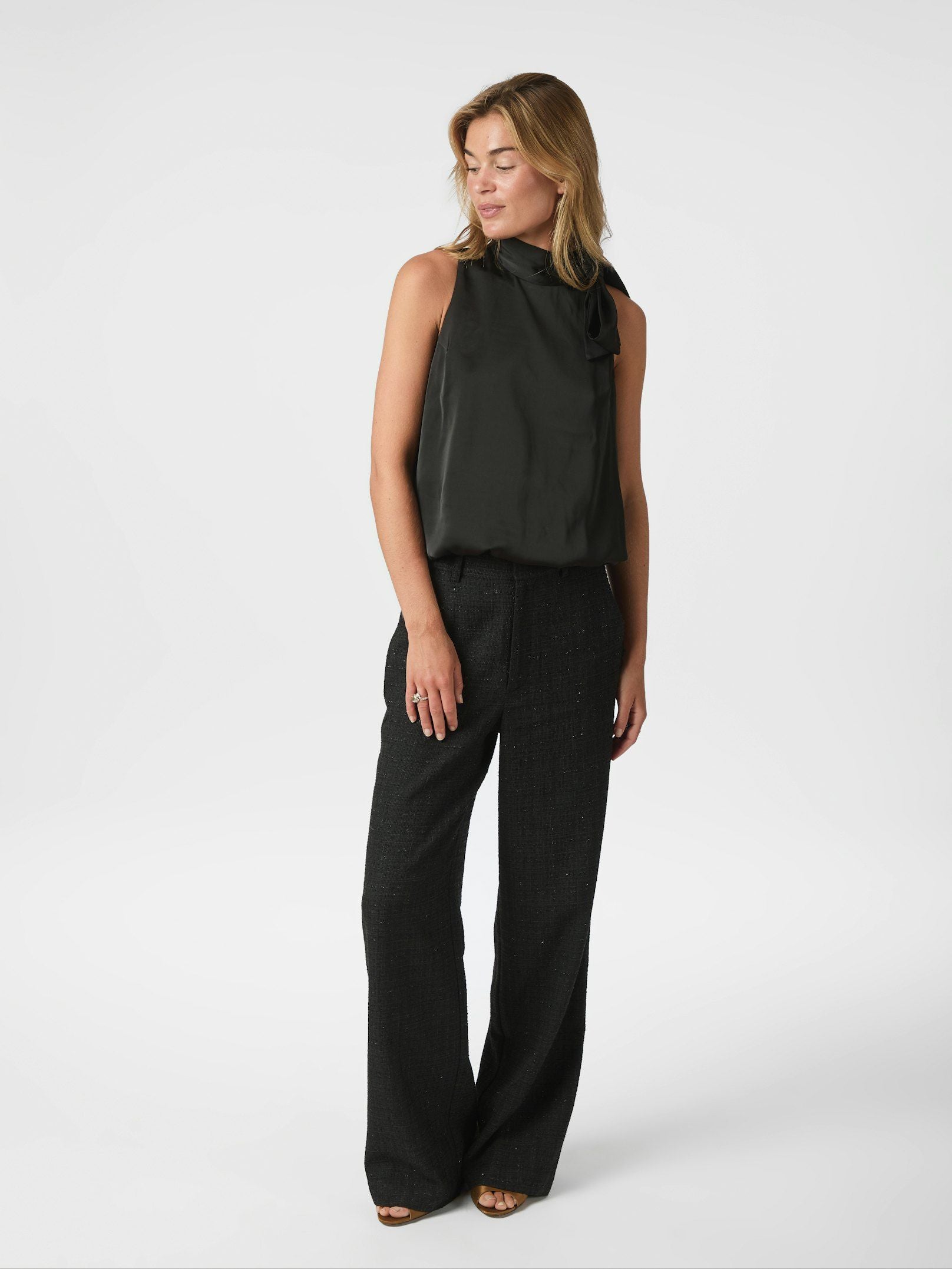 Veda Drapy Satin top - Black