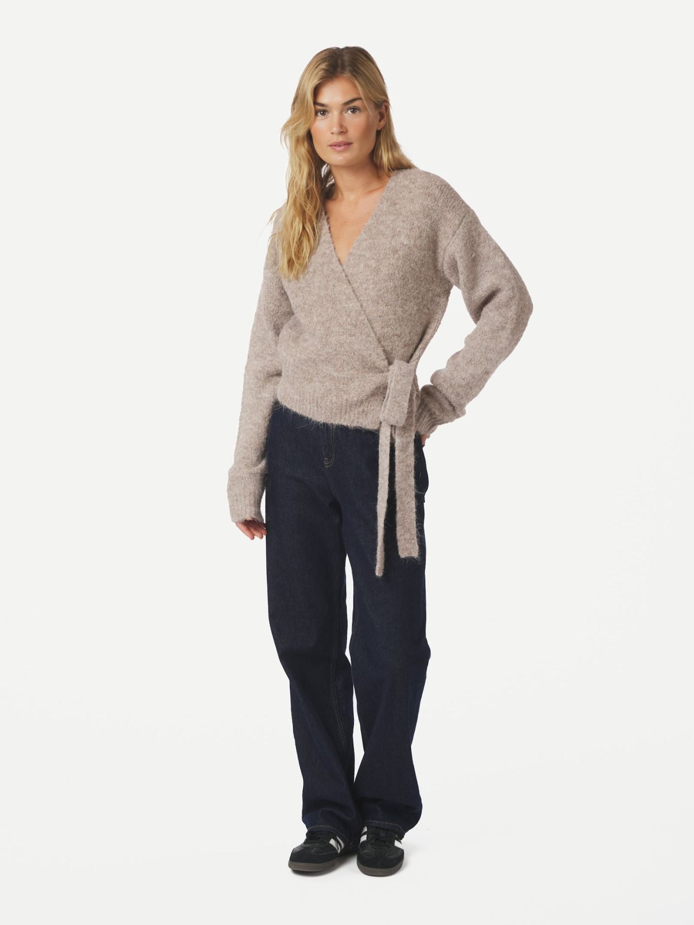 Ronia Fluffy Wrap Knit Cardigan - Beige
