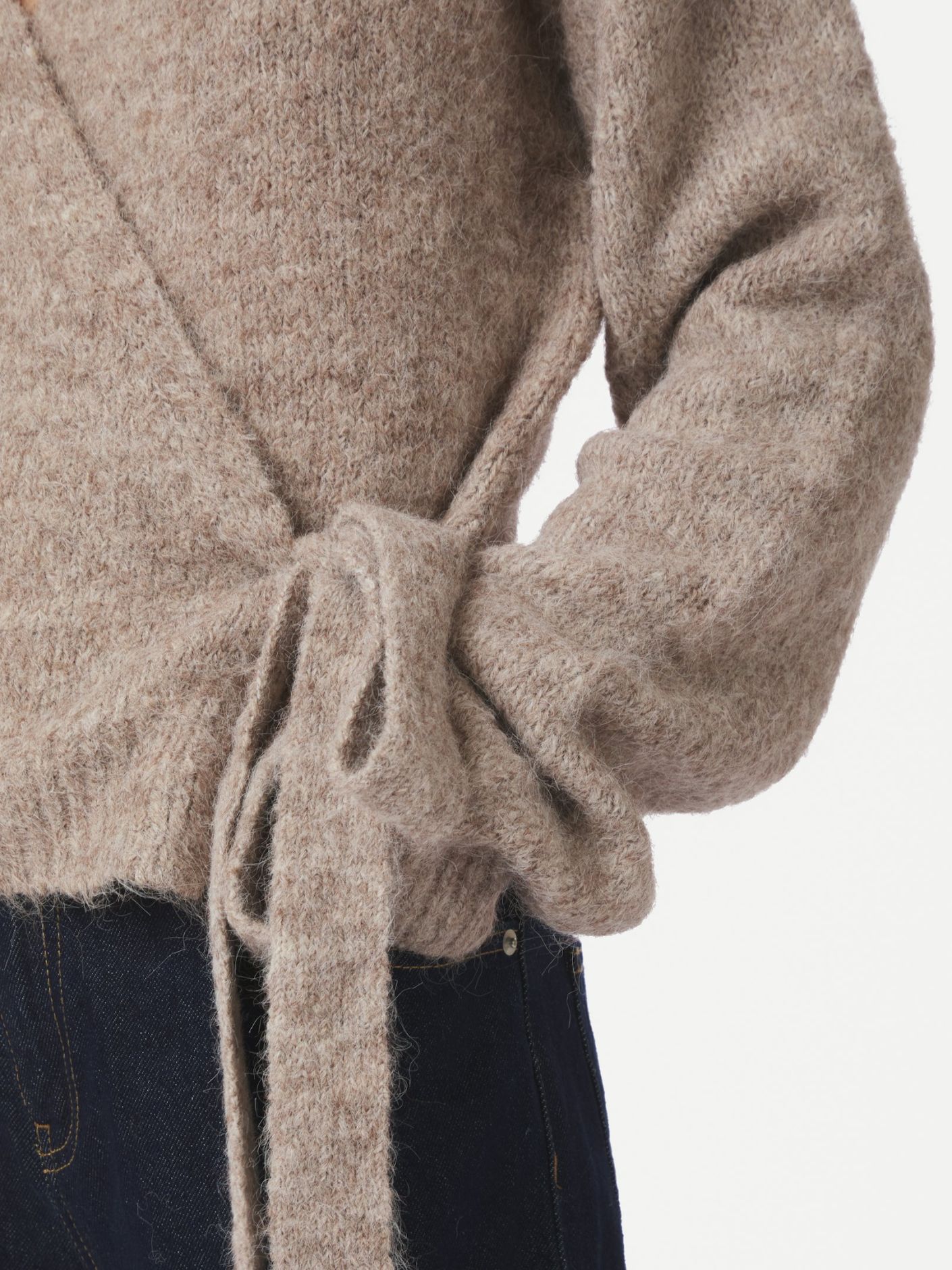Ronia Fluffy Wrap Knit Cardigan - Beige