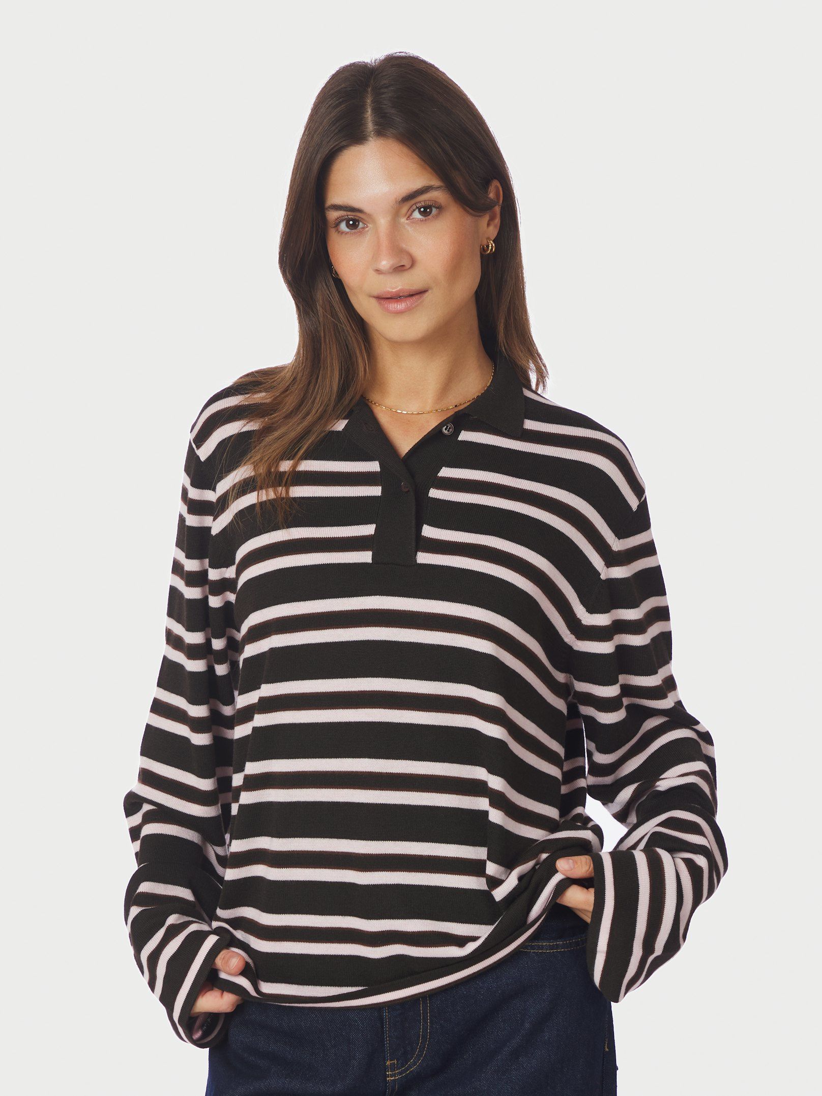 Malo Polo Knit Blouse - Dark Brown