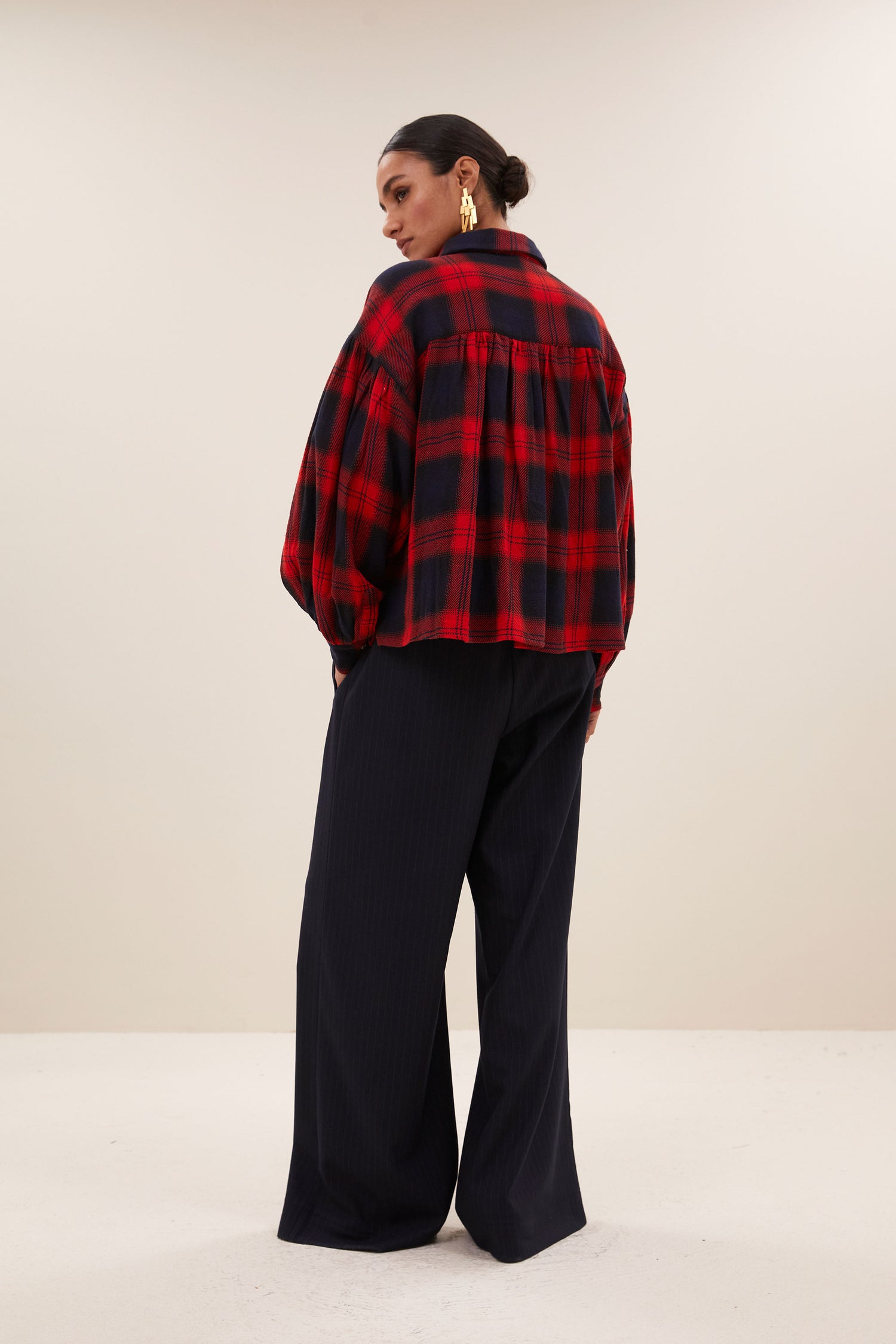 Sarah Short Red Check Blouse - Poppy Check