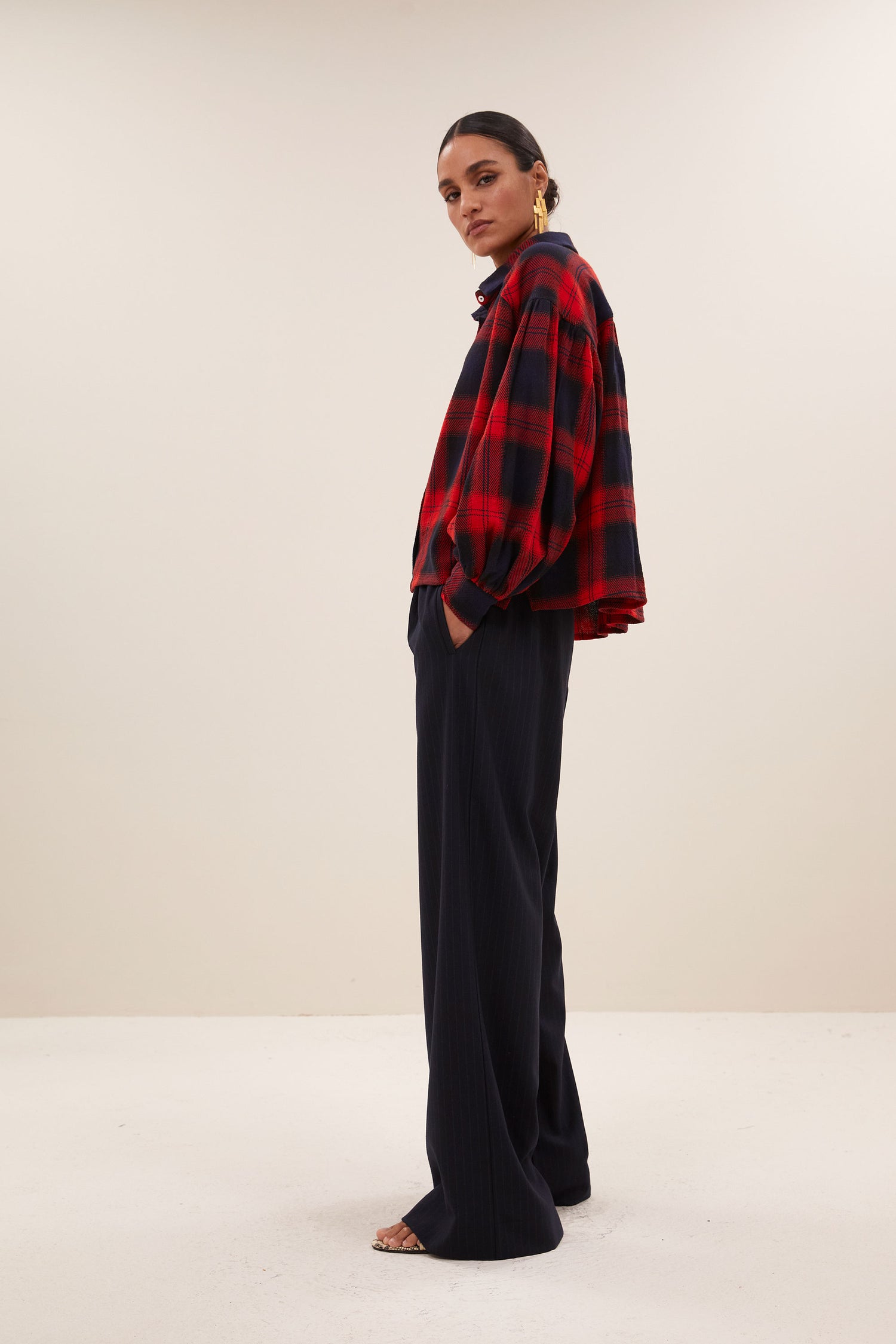 Sarah Short Red Check Blouse - Poppy Check