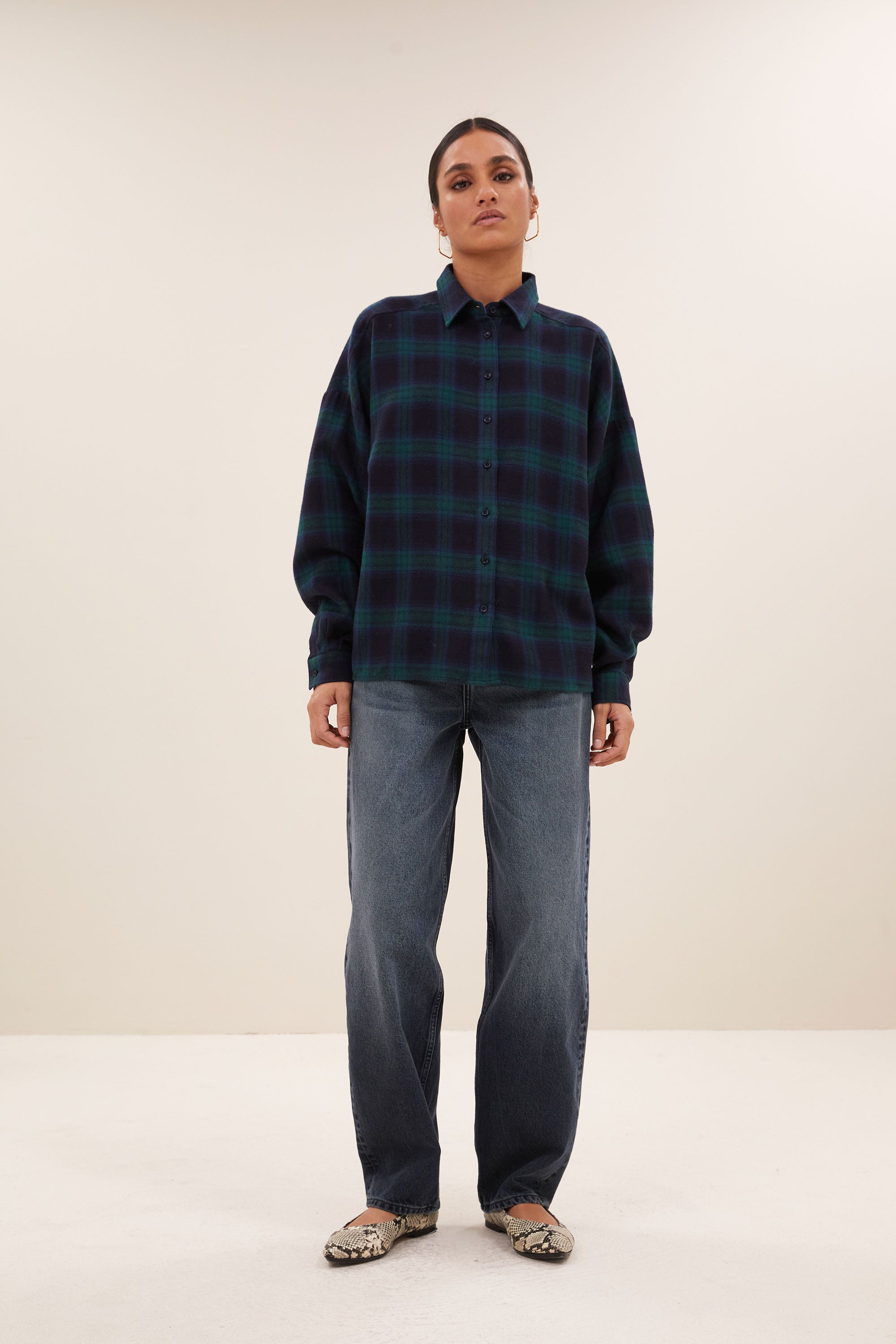 Jada Check Blouse - Bottle Green Check