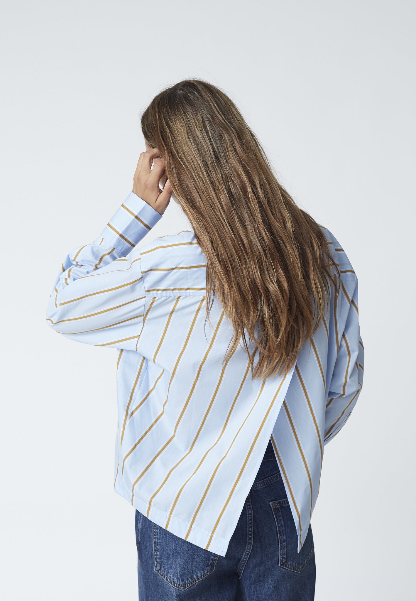 AmoraCC Stripe Tie Shirt - Pale Blue