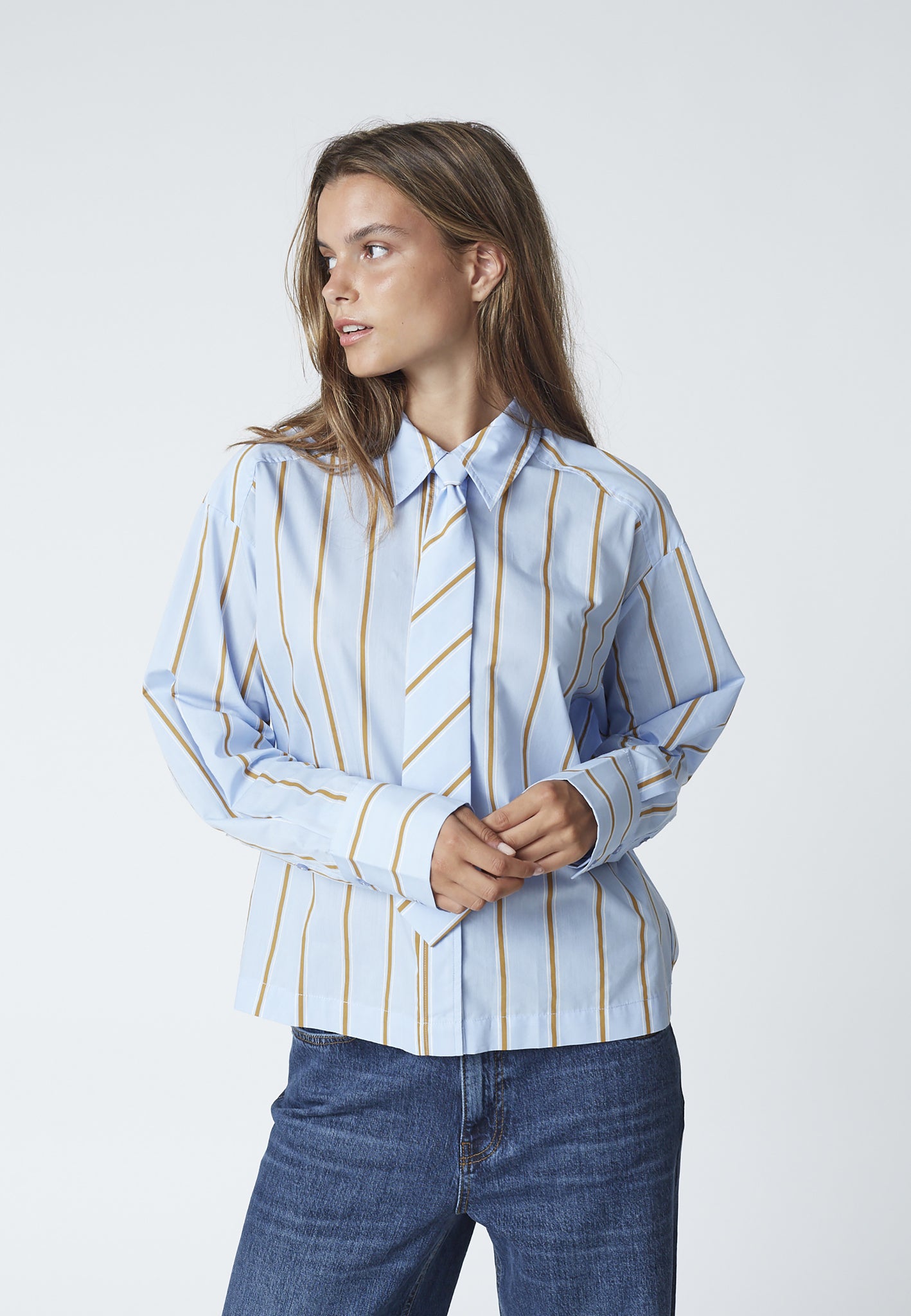 AmoraCC Stripe Tie Shirt - Pale Blue