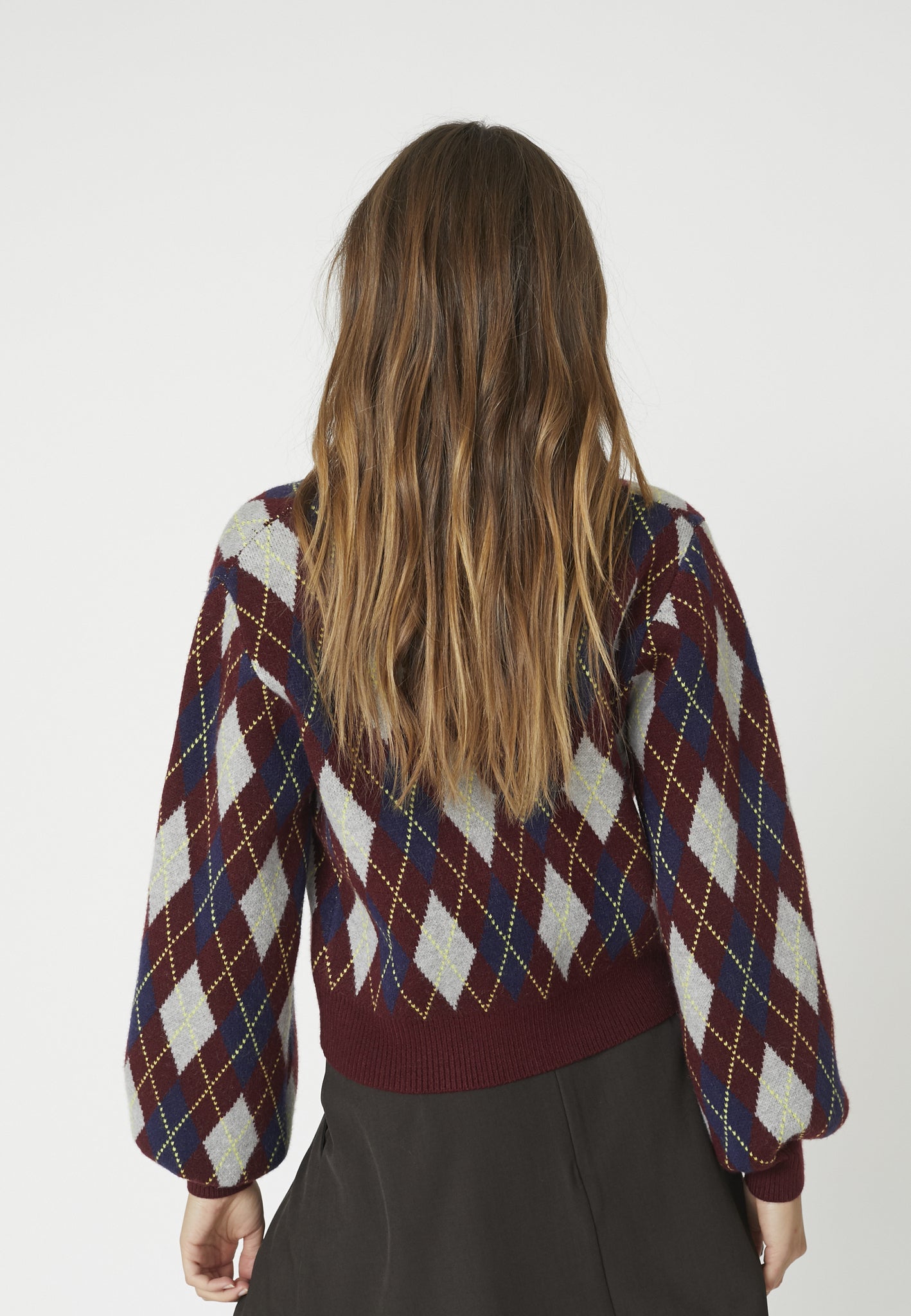 RowCC Check Cardigan - Wine Red