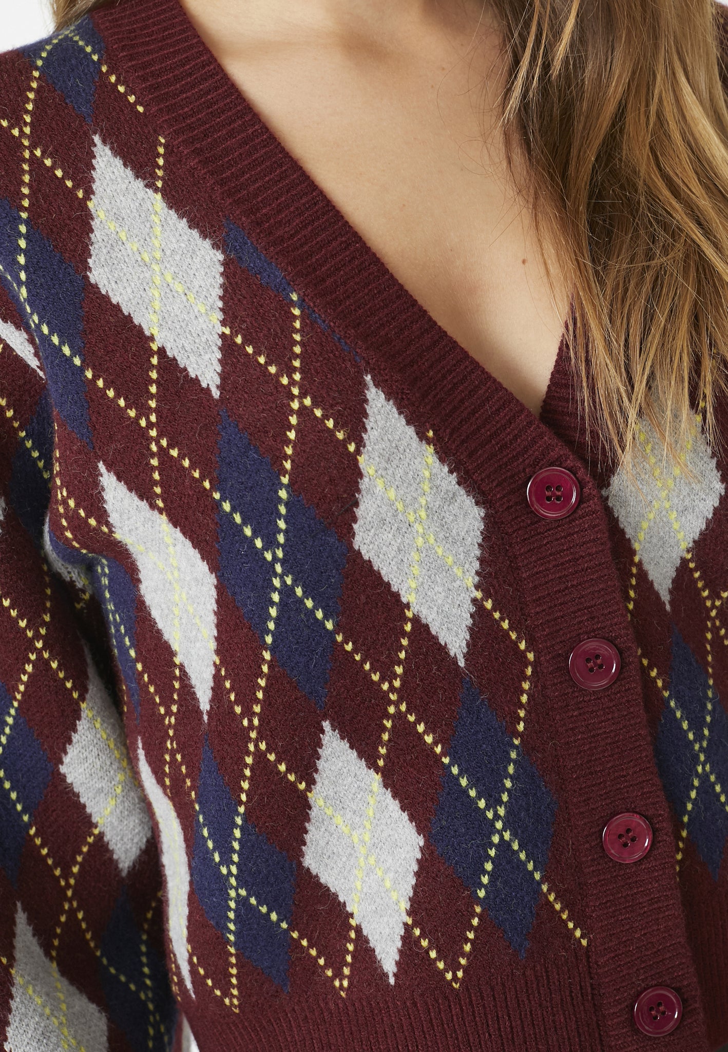 RowCC Check Cardigan - Wine Red