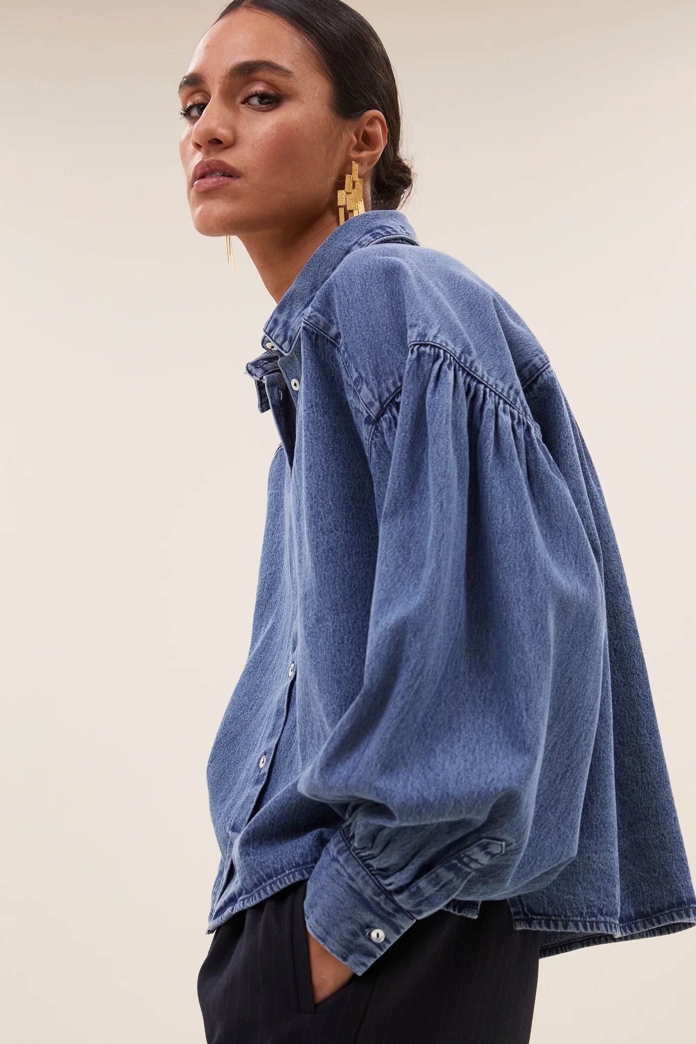 Sarah Short Denim Blouse - Medium Denim