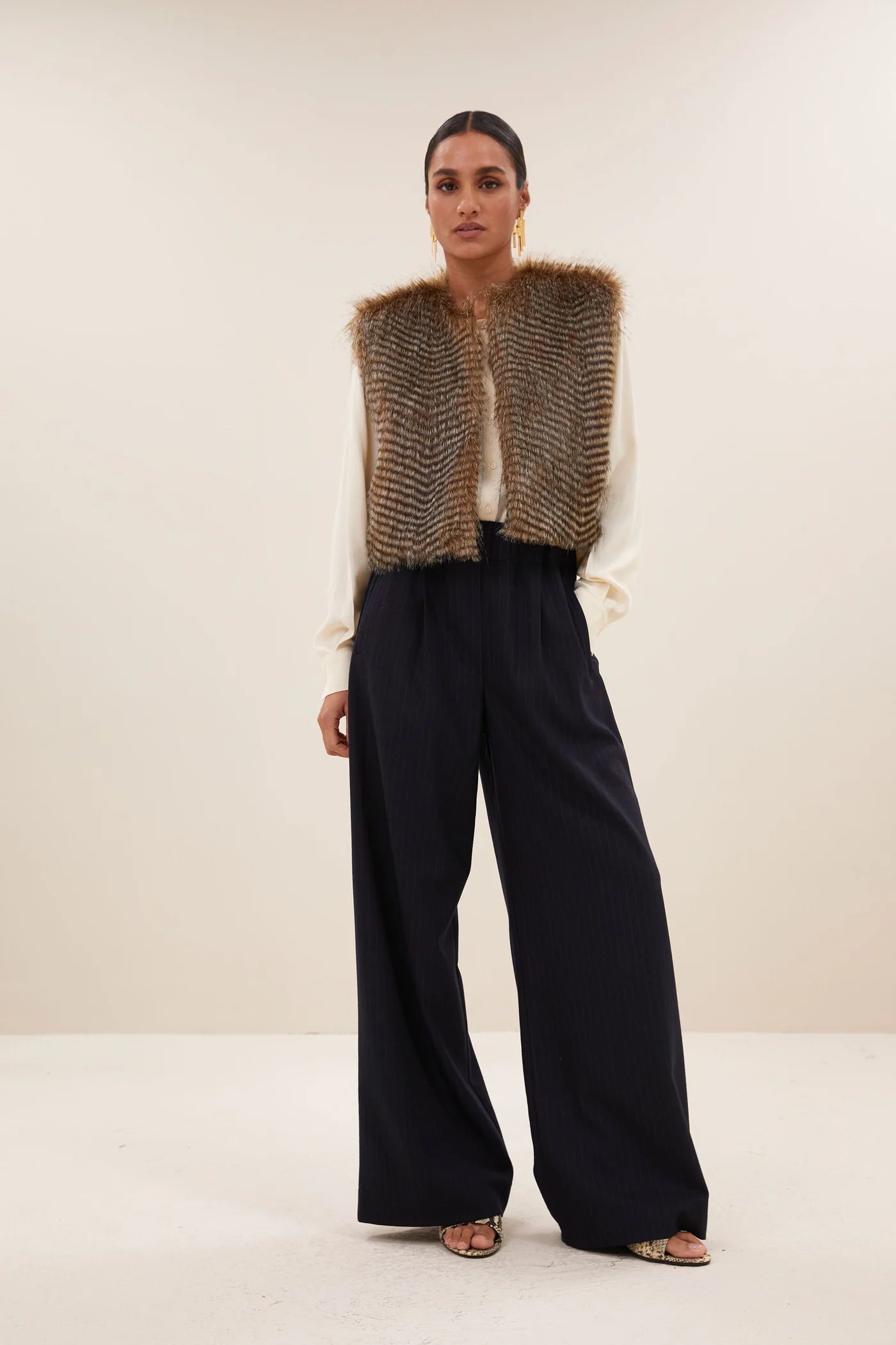 Nori Faux Fur Gilet - Brown