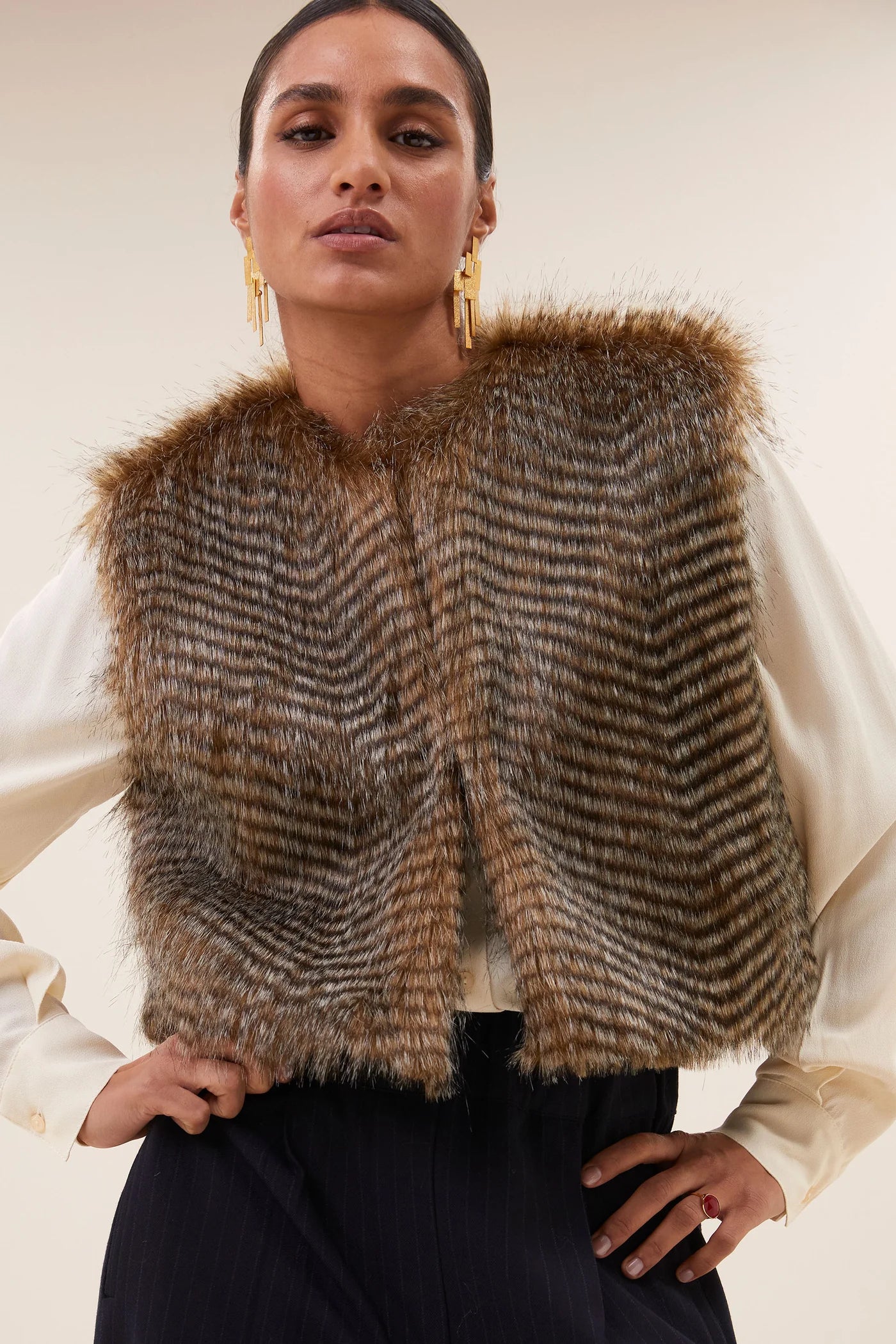 Nori Faux Fur Gilet - Brown