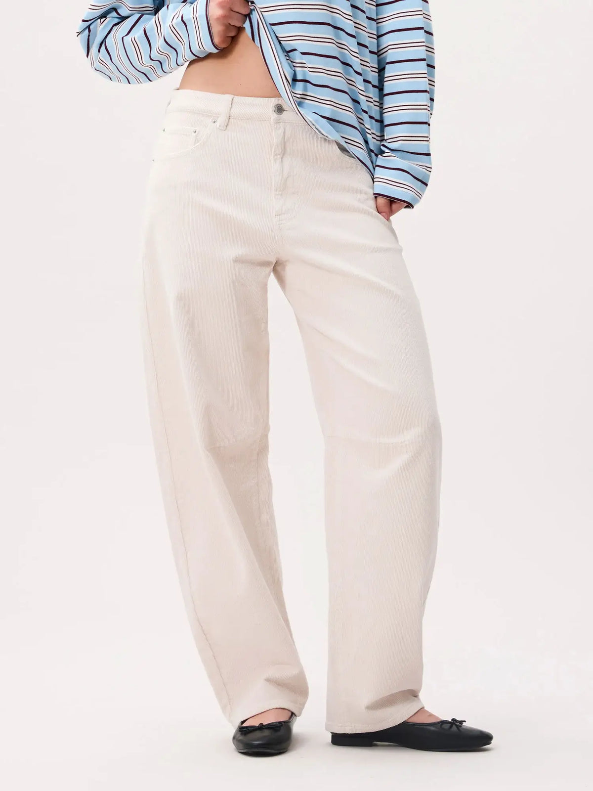 Bold Barrel Fit Corduroy Trousers - Moonbeam