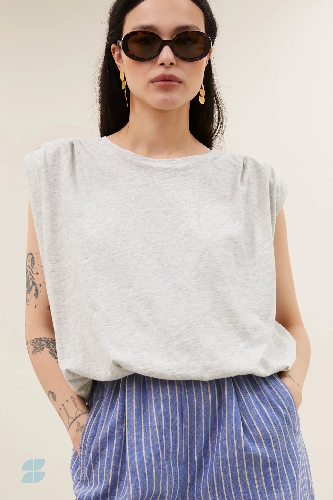 Nilou Jersey Top - Grey Melee