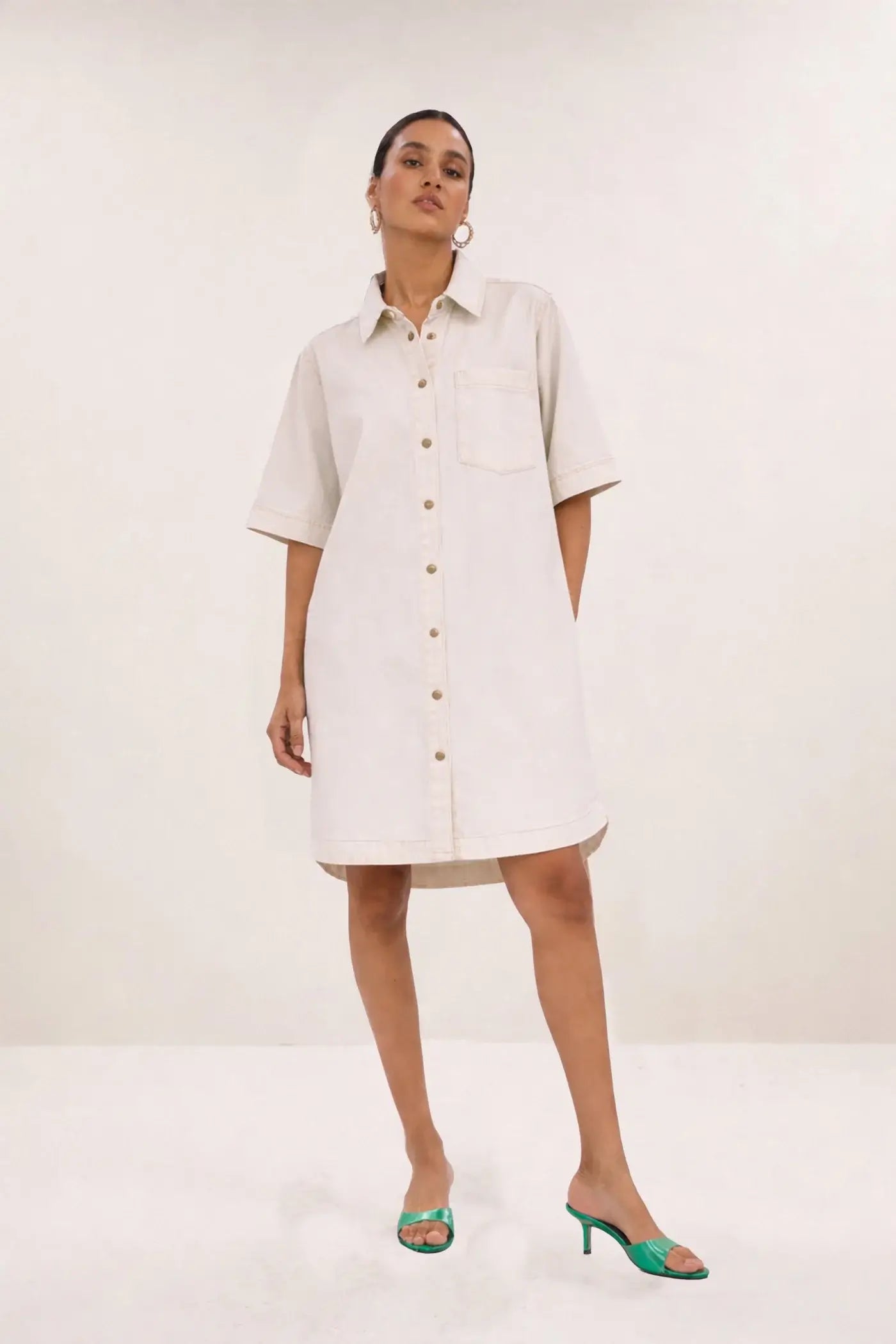 Lexia Twill Dress - Cloud White
