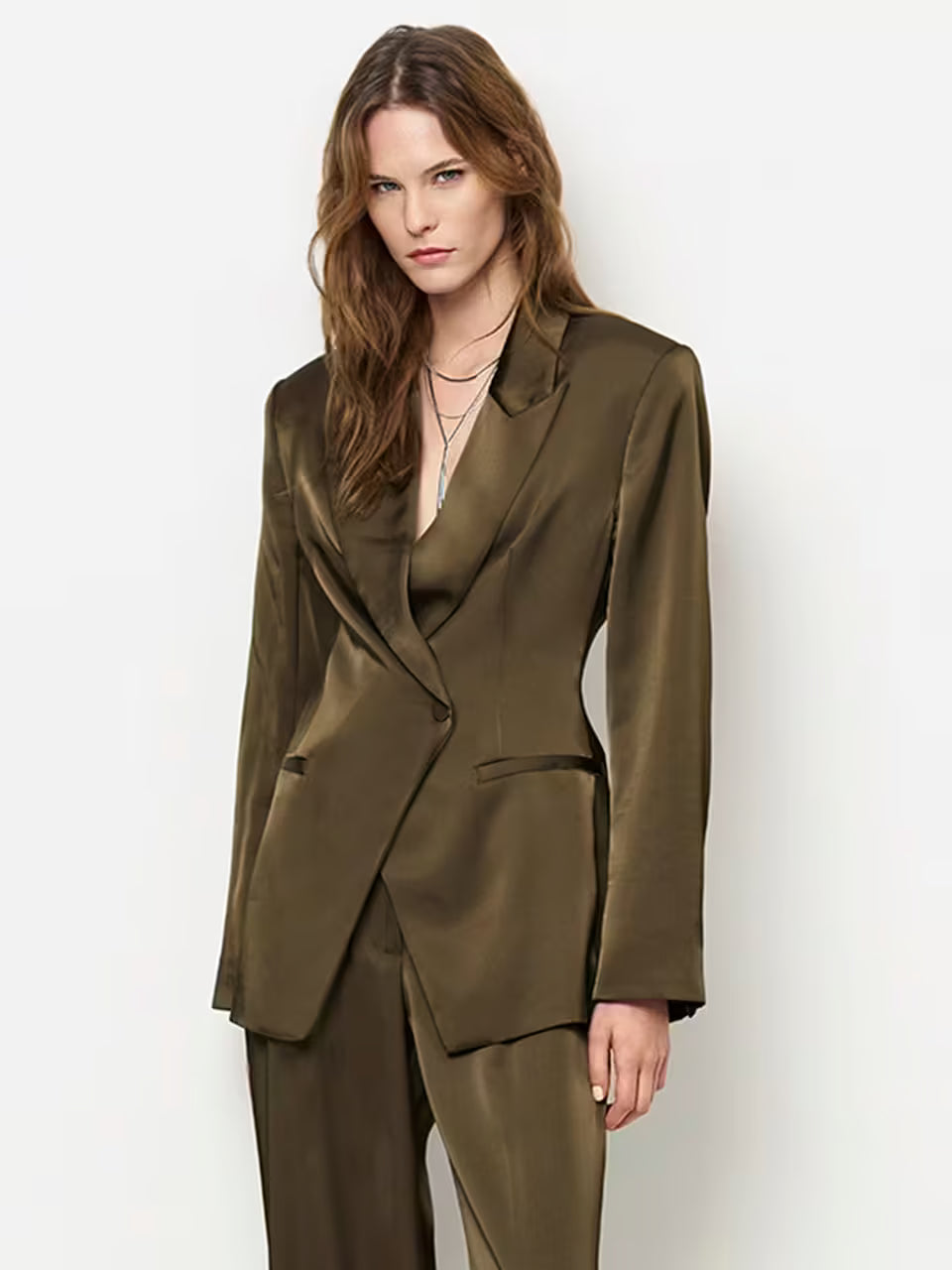 Rush tailored bold satin blazer - Moss Olive