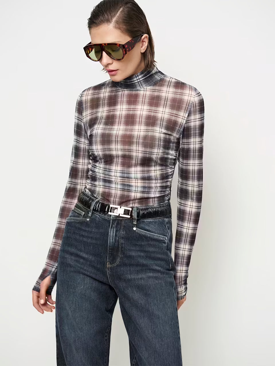 Casha Printed Check Mesh-Top - Mehrfarbig