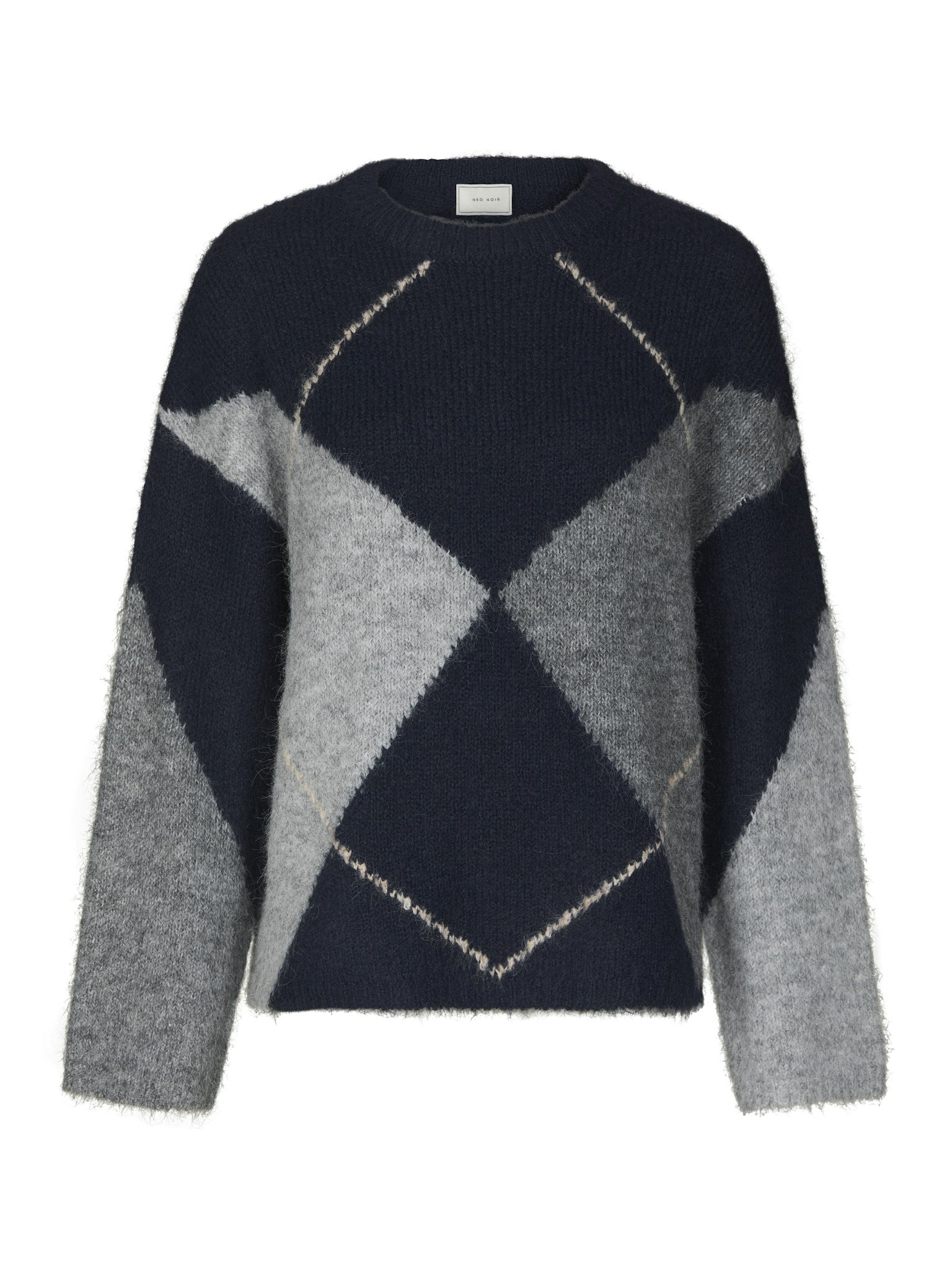Inga Check Fluff Knit Blouse - Navy