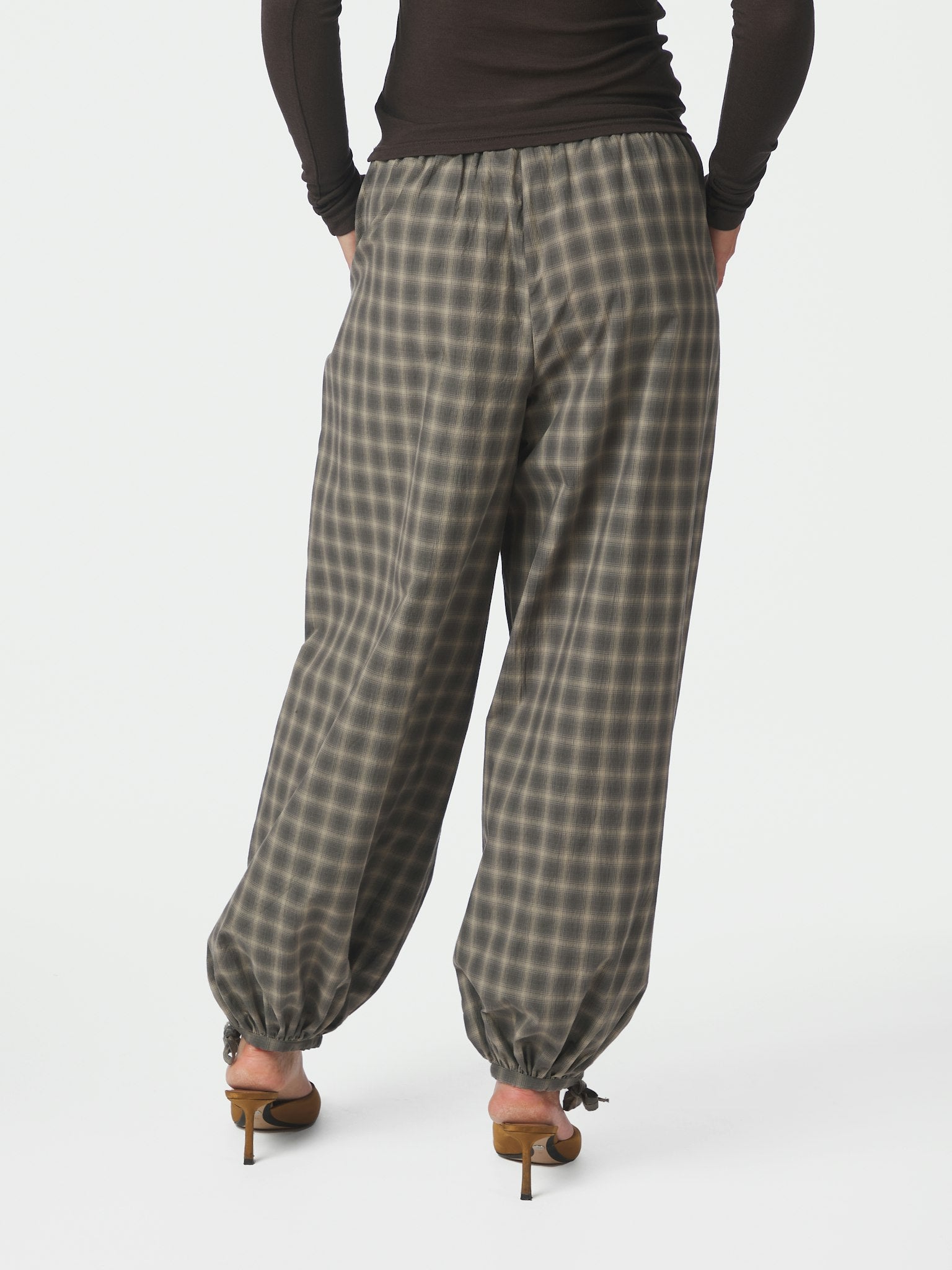 Roxane Balloon Checked Pants - Dusty Army