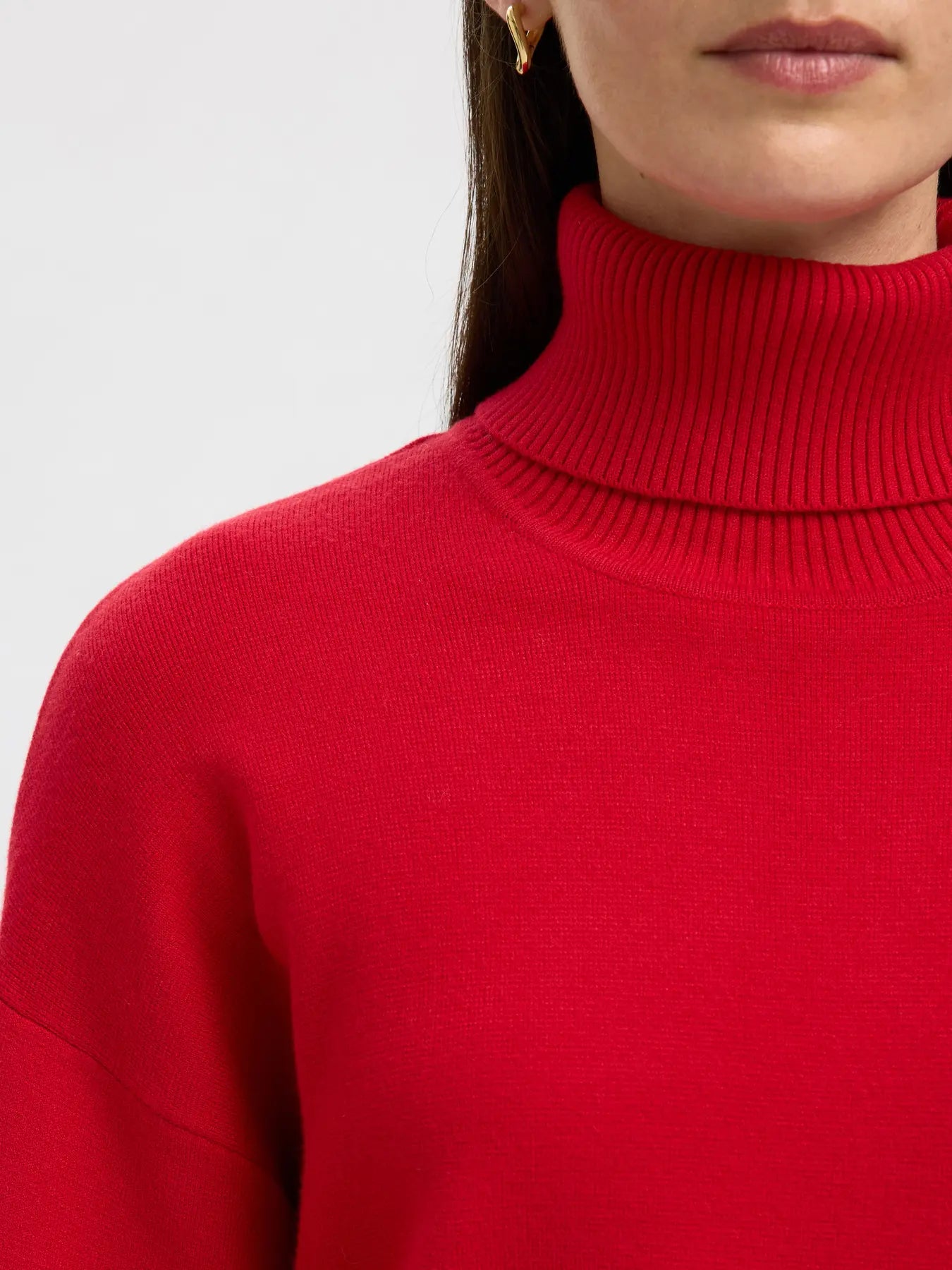 SLFKamma LS Knit Roll Neck - Equestrian Red