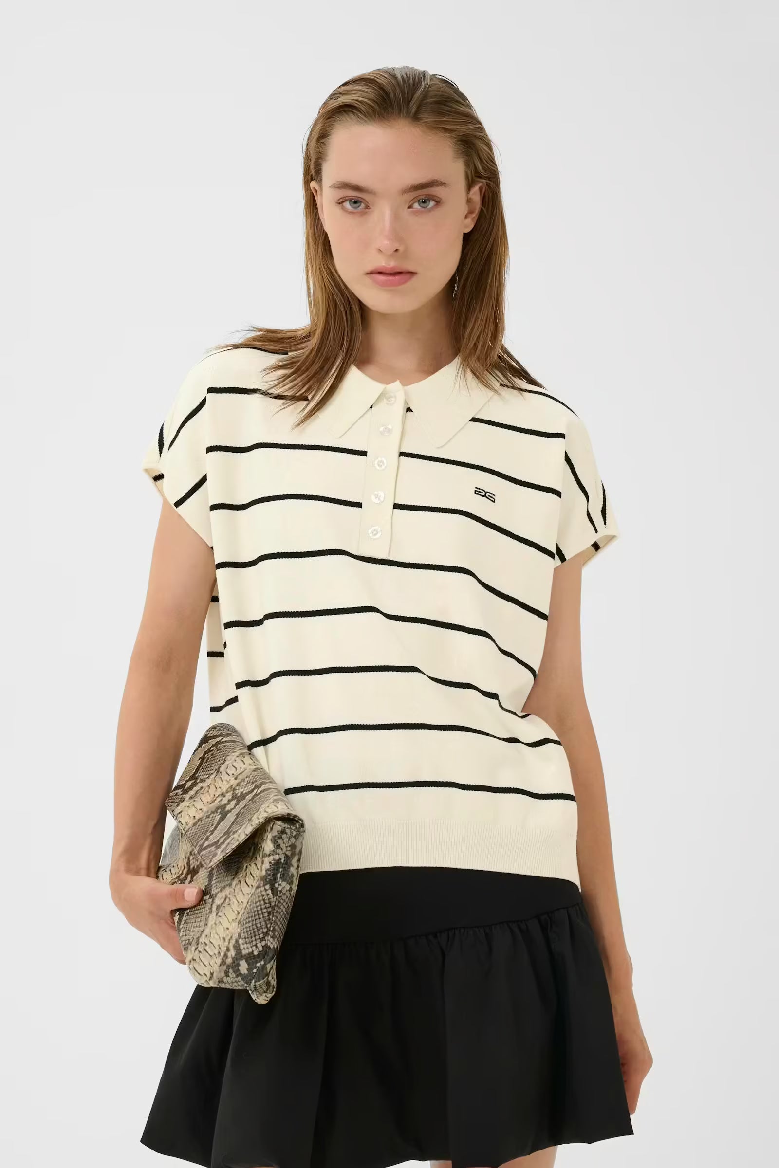GZSaia SS Polo Pullover - Egret/Black Stripe