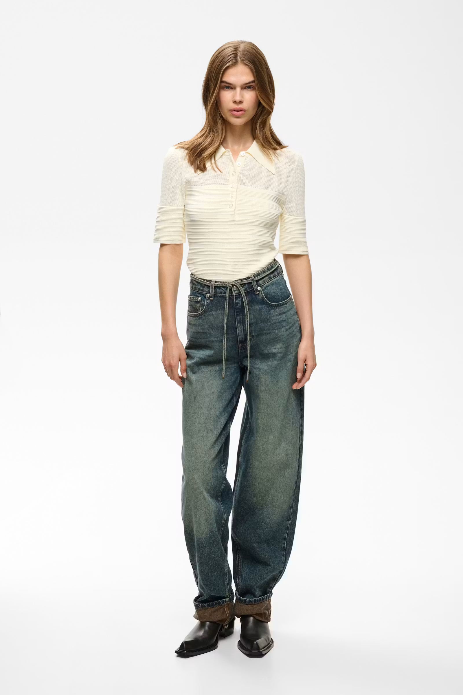 GZsusara HW Barrel Jeans - Blue/Green Wash
