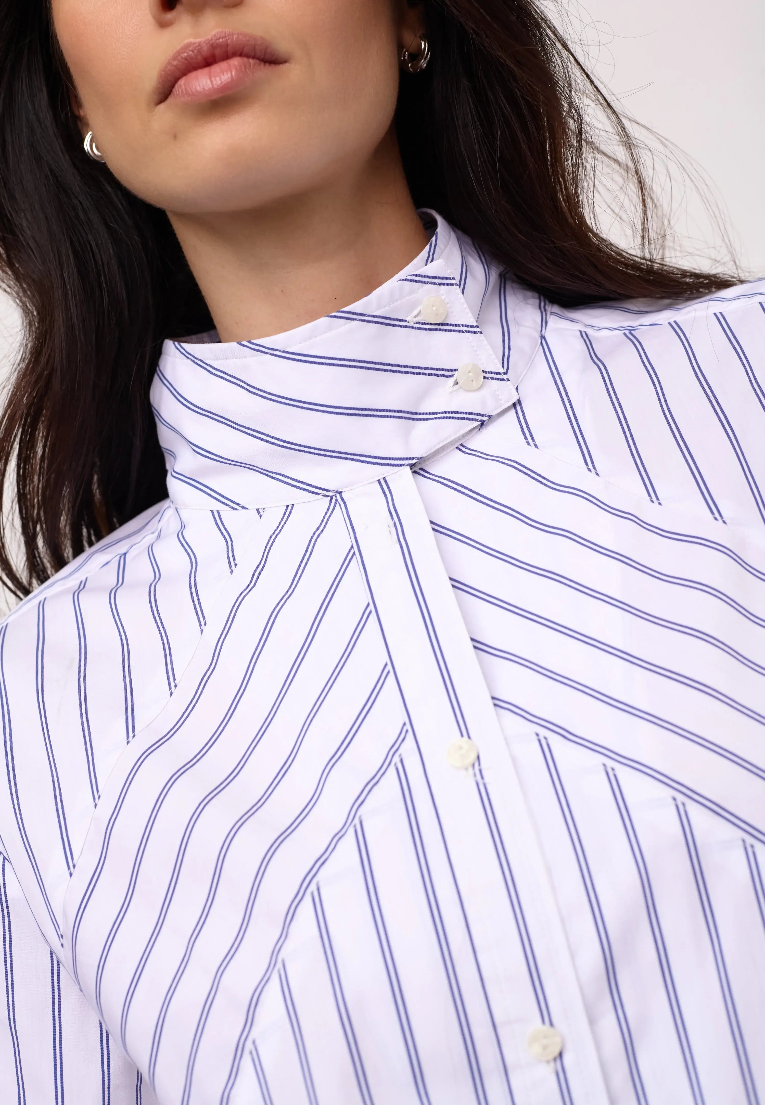 SomoCC Stripe Funnel Neck Shirt - White