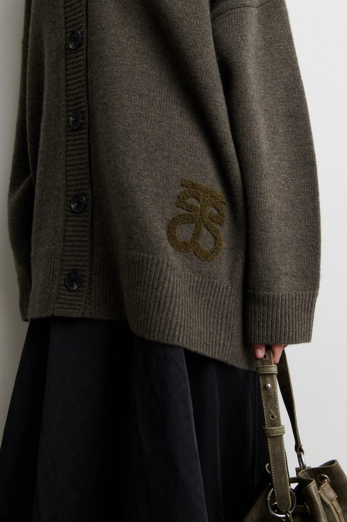 Alpha Knit Monogram Cardigan - Black Olive