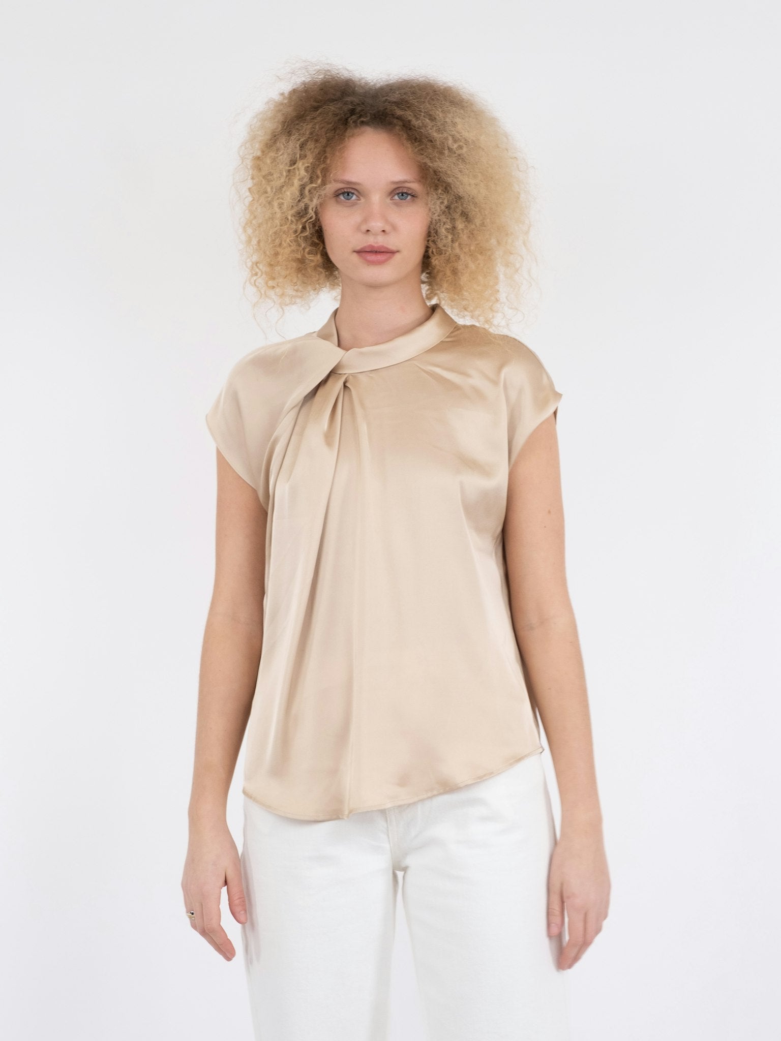 Fleur Drapy Satin Blouse - Dark Sand